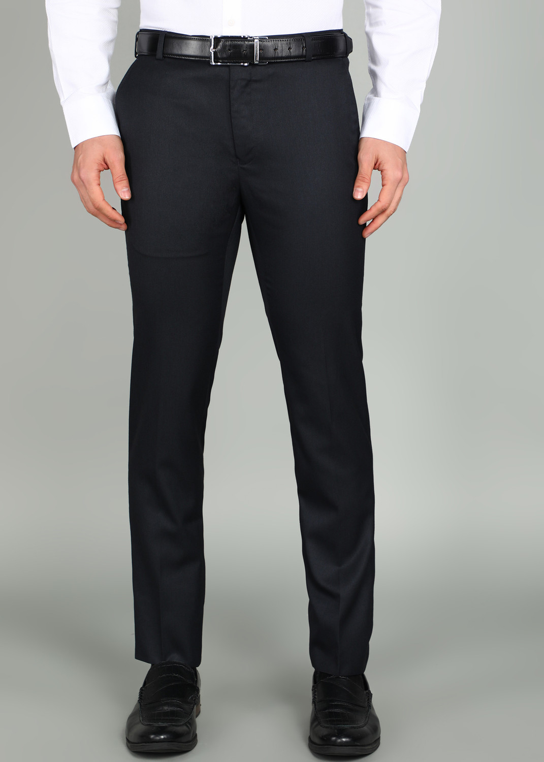 Image of Raymond Slim Fit Men Dark Blue Trousers