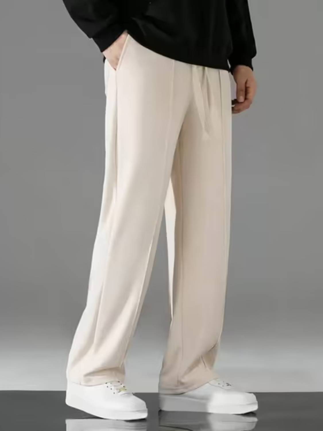 SAVAYO Loose Fit Men Cream Trousers - Image 3