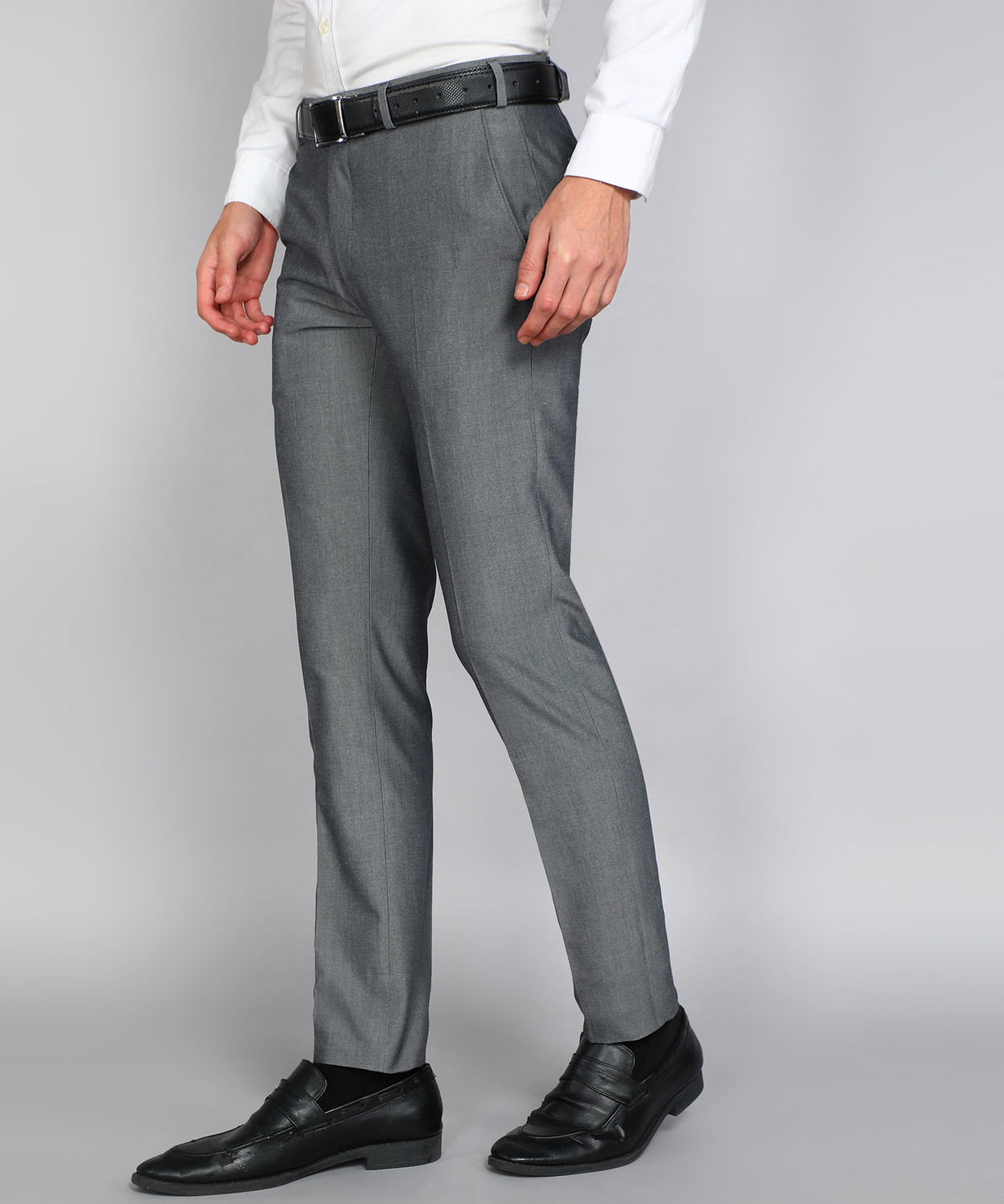 Image of Raymond Slim Fit Men Grey Trousers