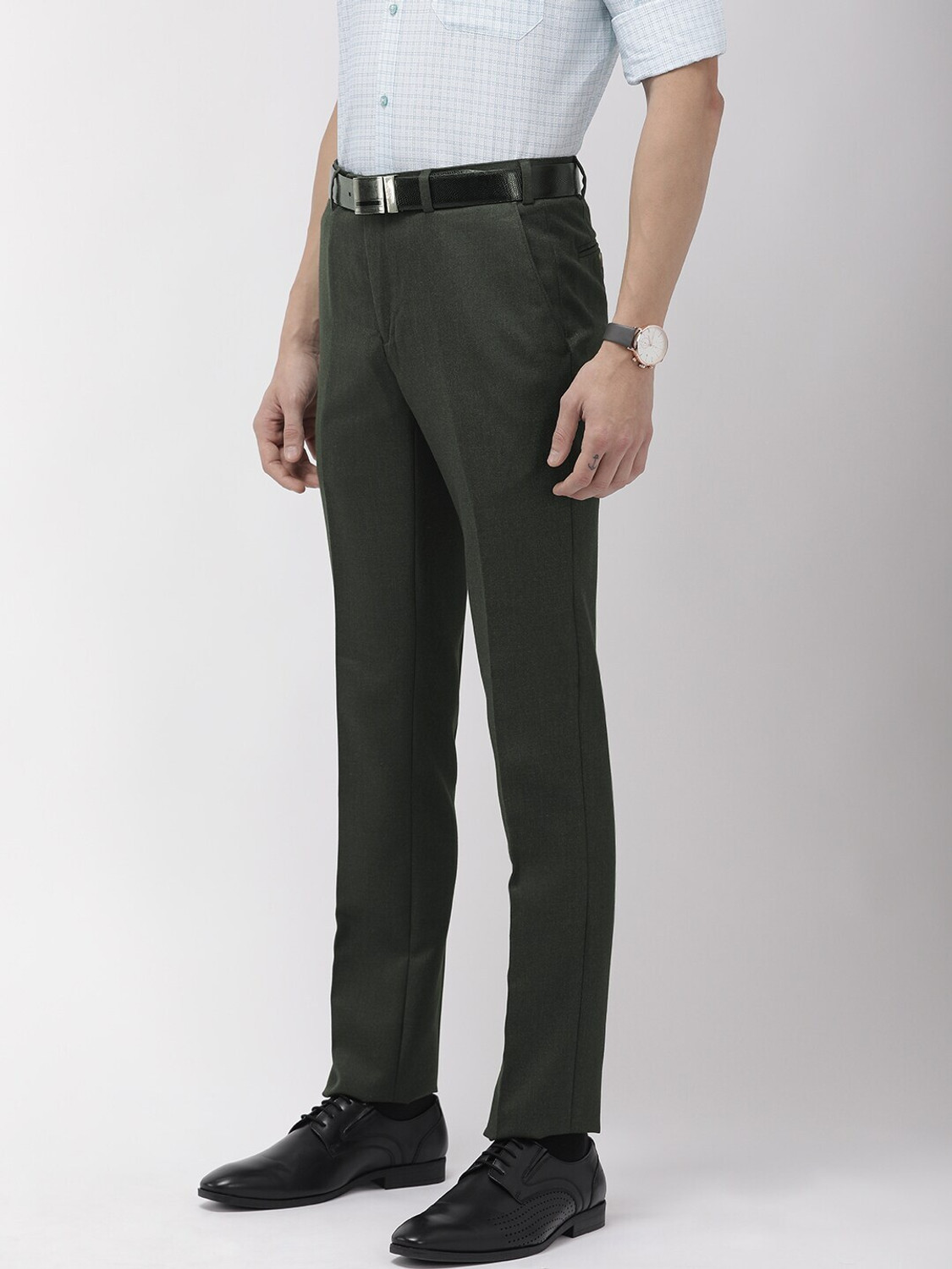 Image of Raymond Slim Fit Men Dark Green Trousers