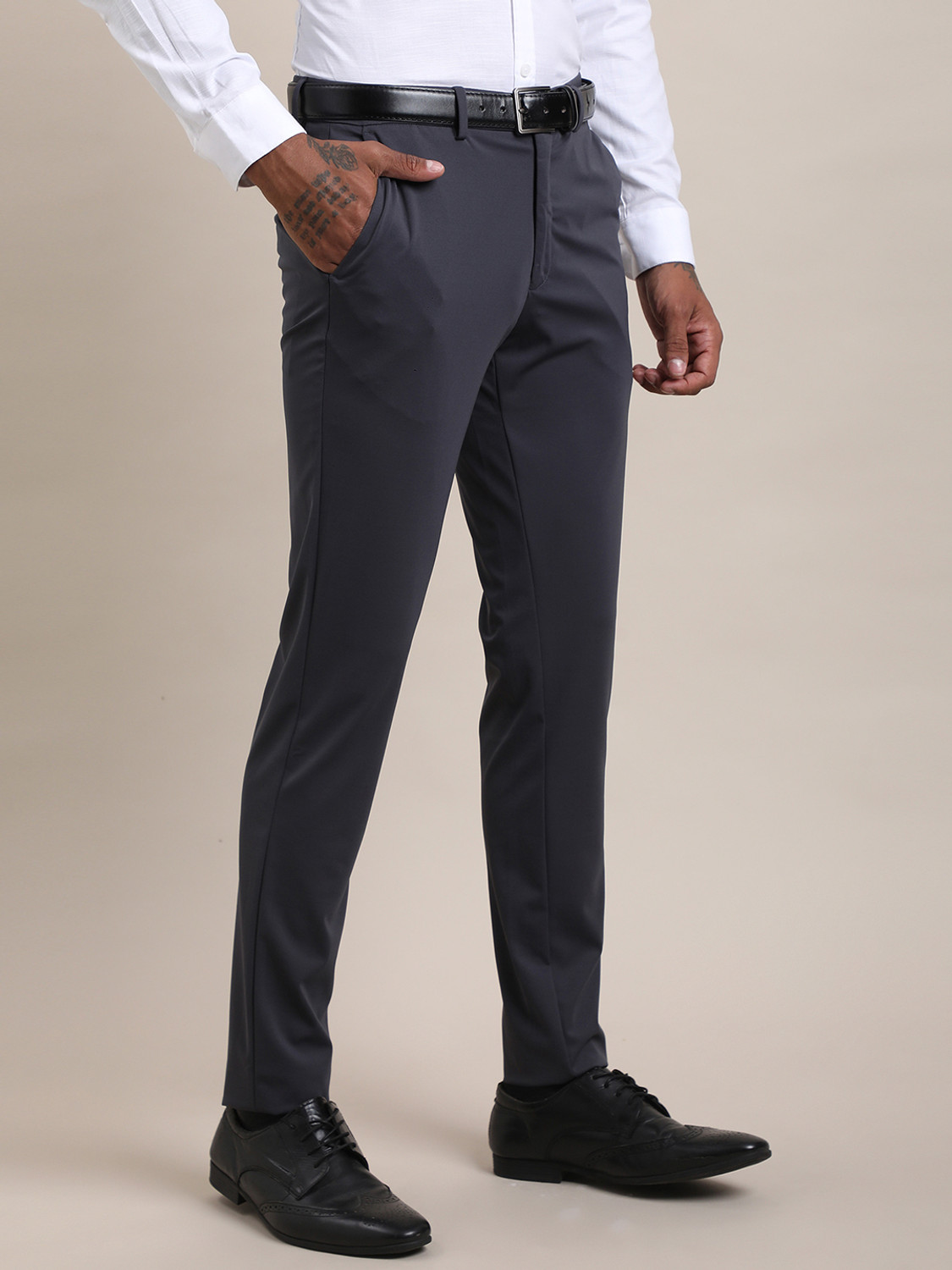 Image of TURTLE Slim Fit Men Grey Trousers