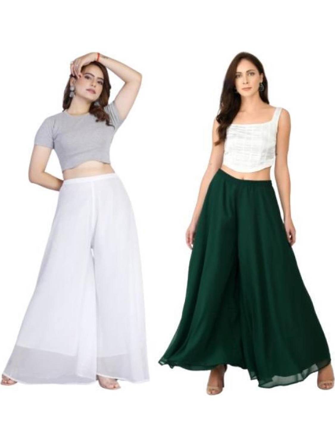 BHAGYASHRAY Pack of 2 Women Regular Fit Black, Green Georgette Trousers