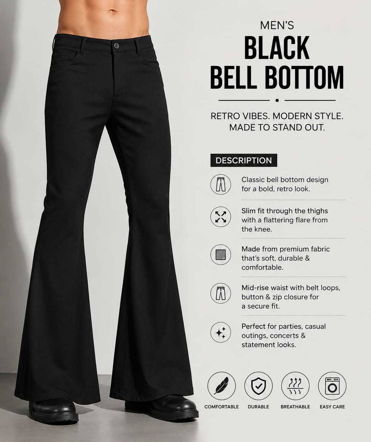 JAF Flared Men Black Trousers - Image 1