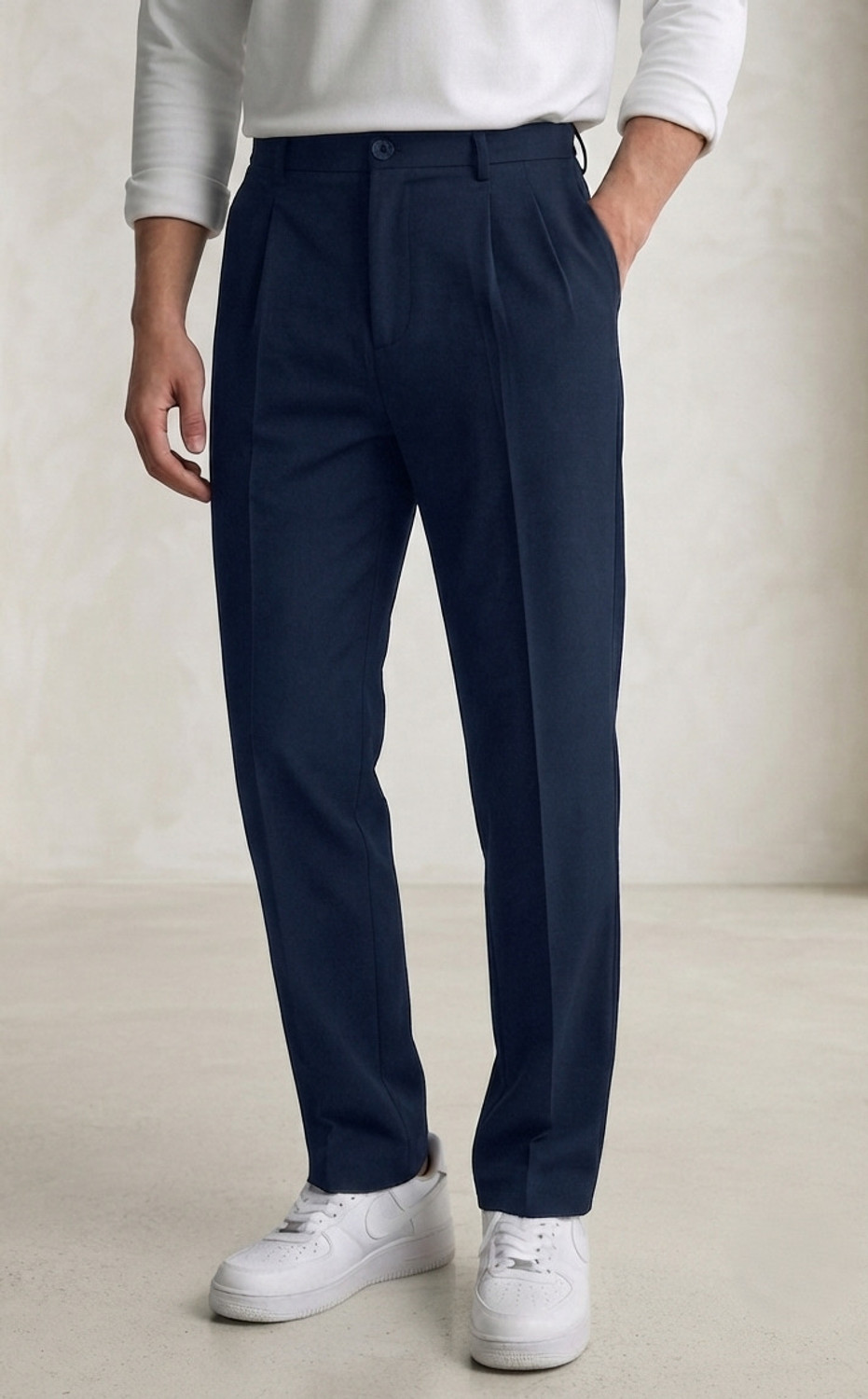 Image of INDICLUB Loose Fit Men Dark Blue Trousers