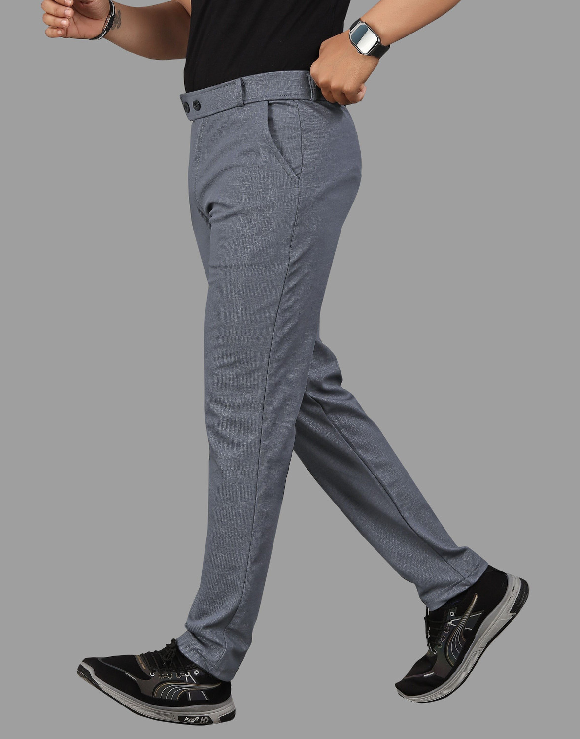 Image of COMBRAIDED Slim Fit Men Grey Trousers