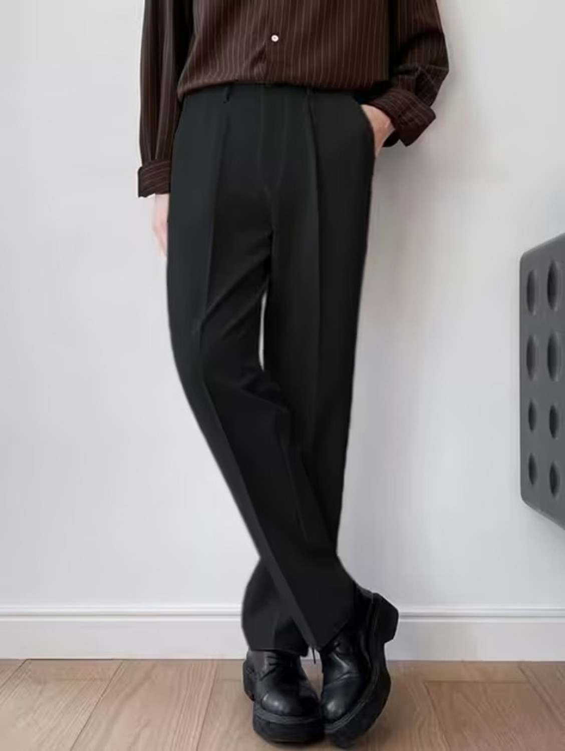 Image of PERISFASHION Straight Fit Men Black Trousers