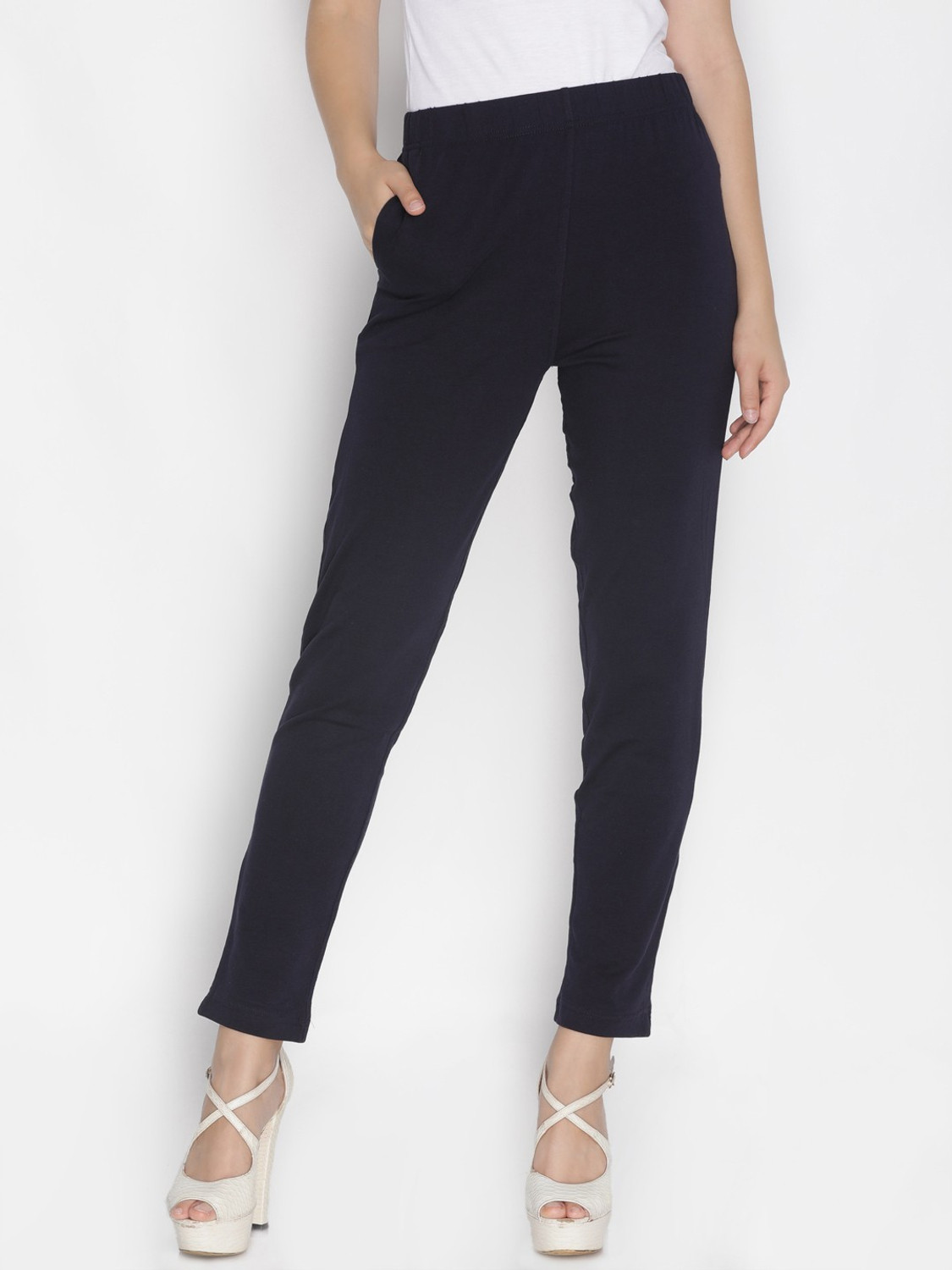 Image of Lyra Slim Fit Women Dark Blue Trousers