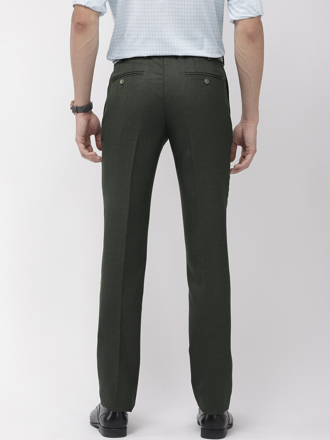 Image of Raymond Slim Fit Men Dark Green Trousers