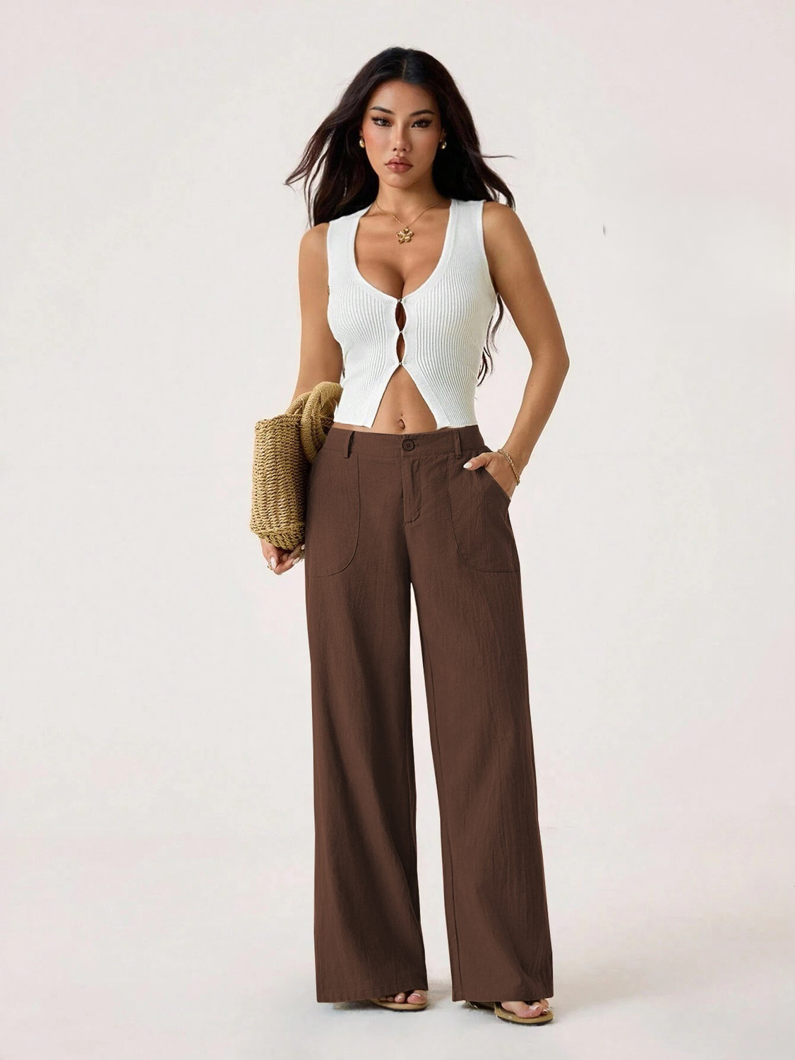 Image of Leriya Fashion Relaxed Women Brown Trousers
