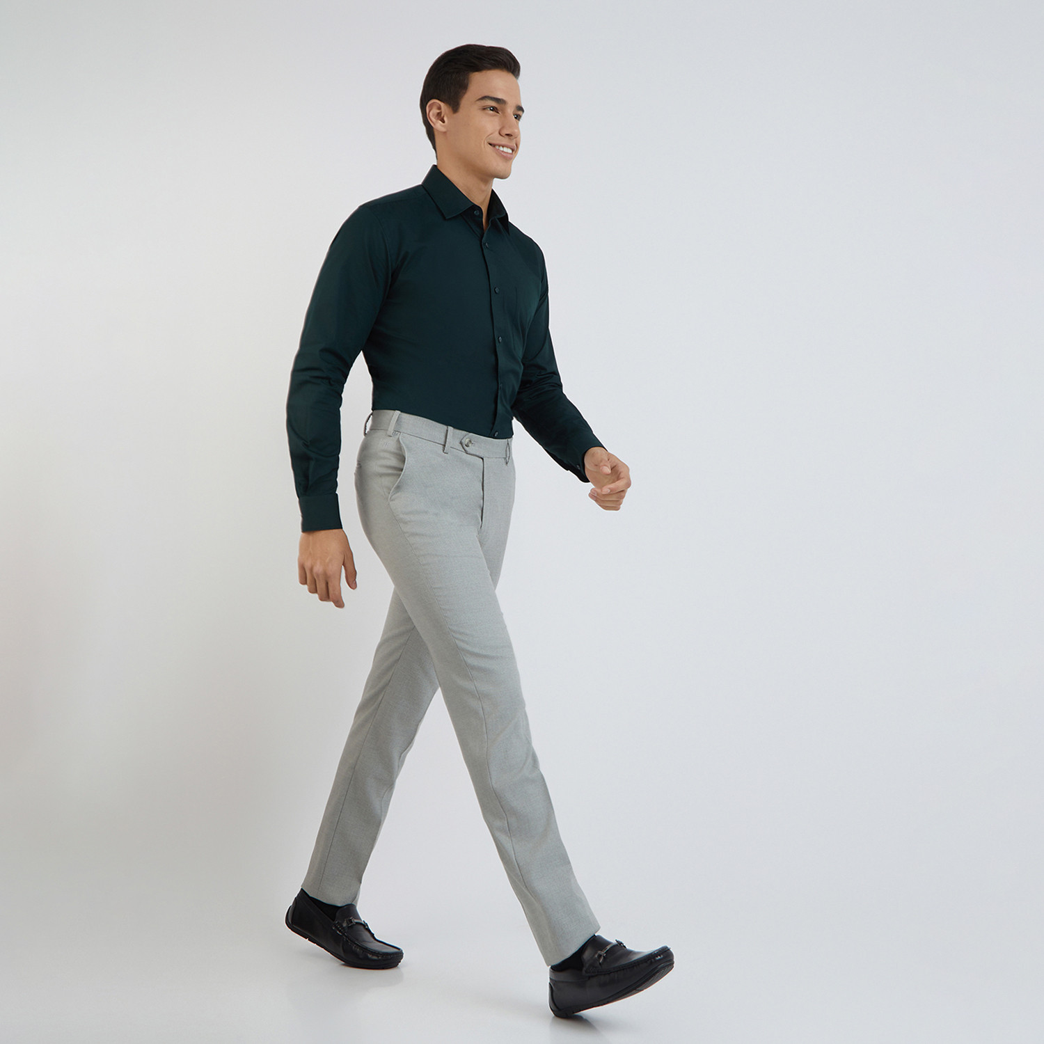 Image of Raymond Slim Fit Men Grey Trousers