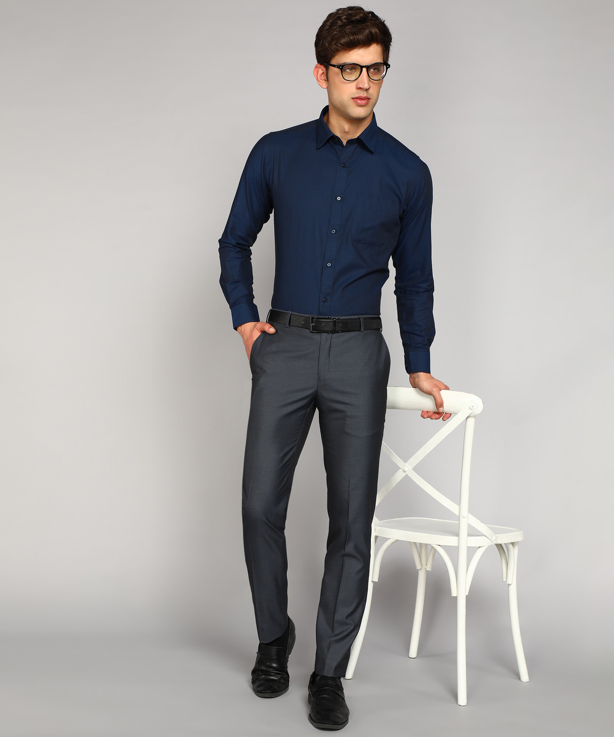 Image of Raymond Slim Fit Men Blue Trousers