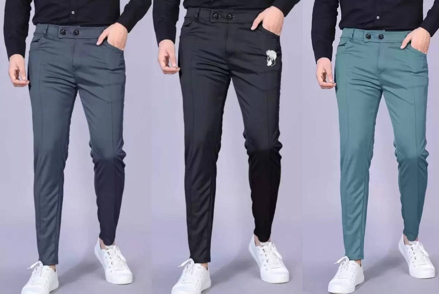 RATHORSONS Men Black Trousers Pack of 3 - Image 1