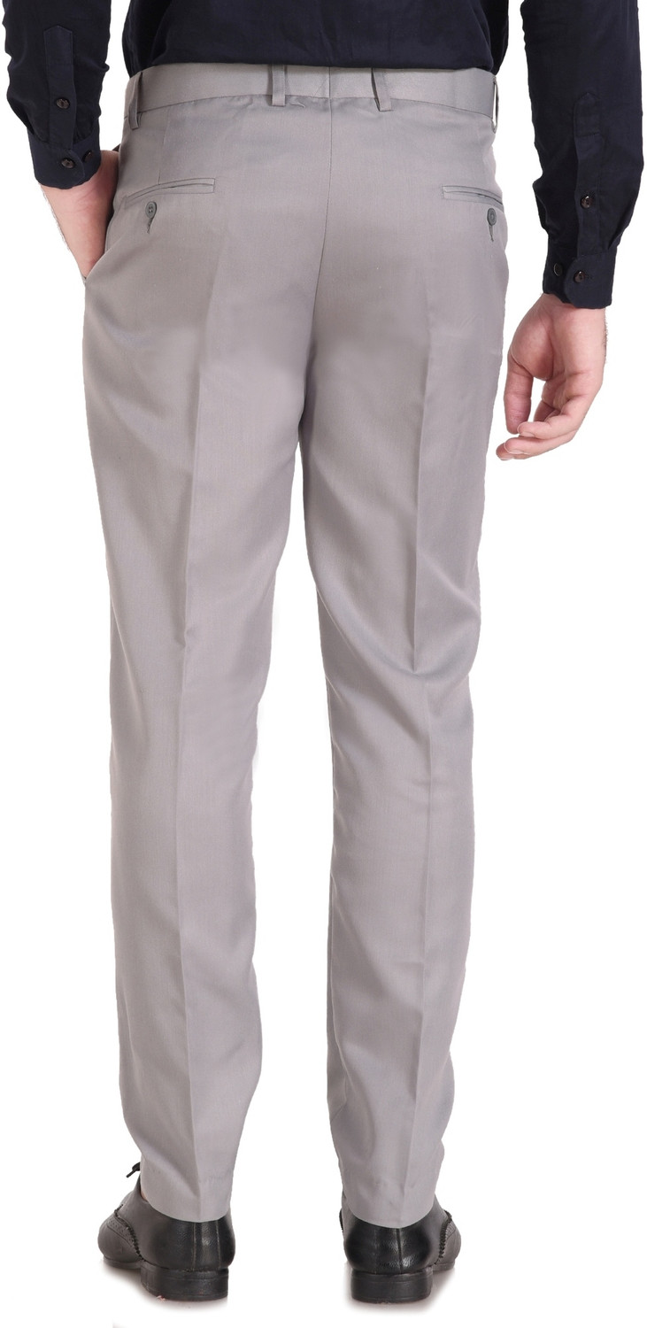 Image of PROVOGUE Men Regular Fit Grey Cotton Blend Trousers