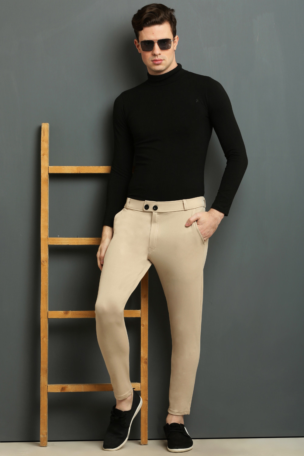 Image of We Perfect Slim Fit Men Blue, Cream Trousers