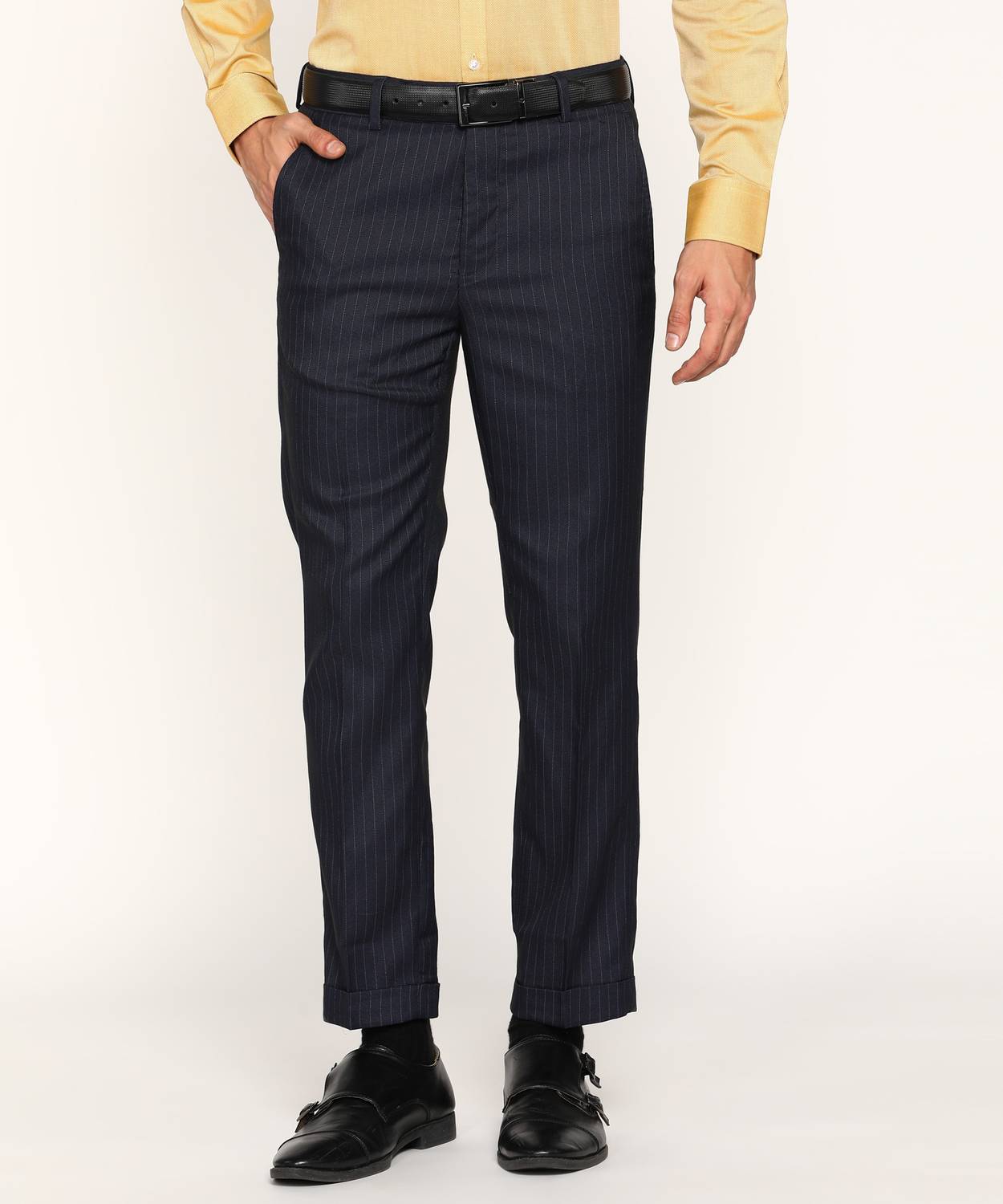Byford by Pantaloons Regular Fit Men Dark Blue Trousers