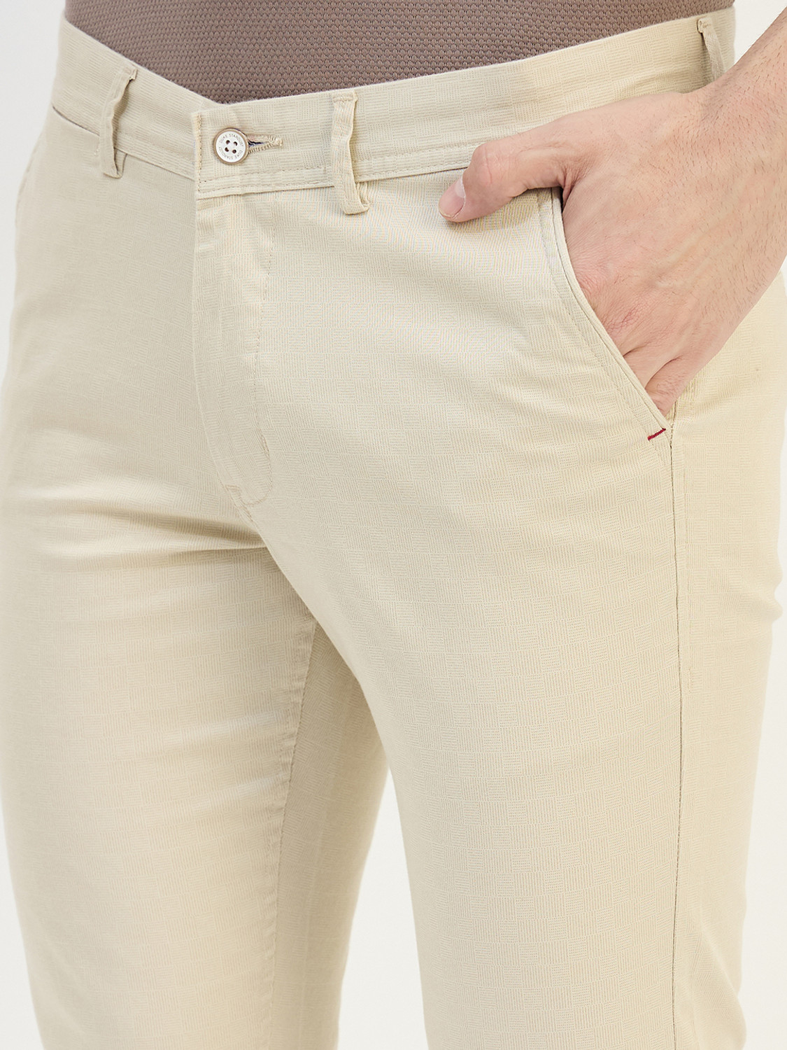 Image of DUKE Slim Fit Men Beige Trousers