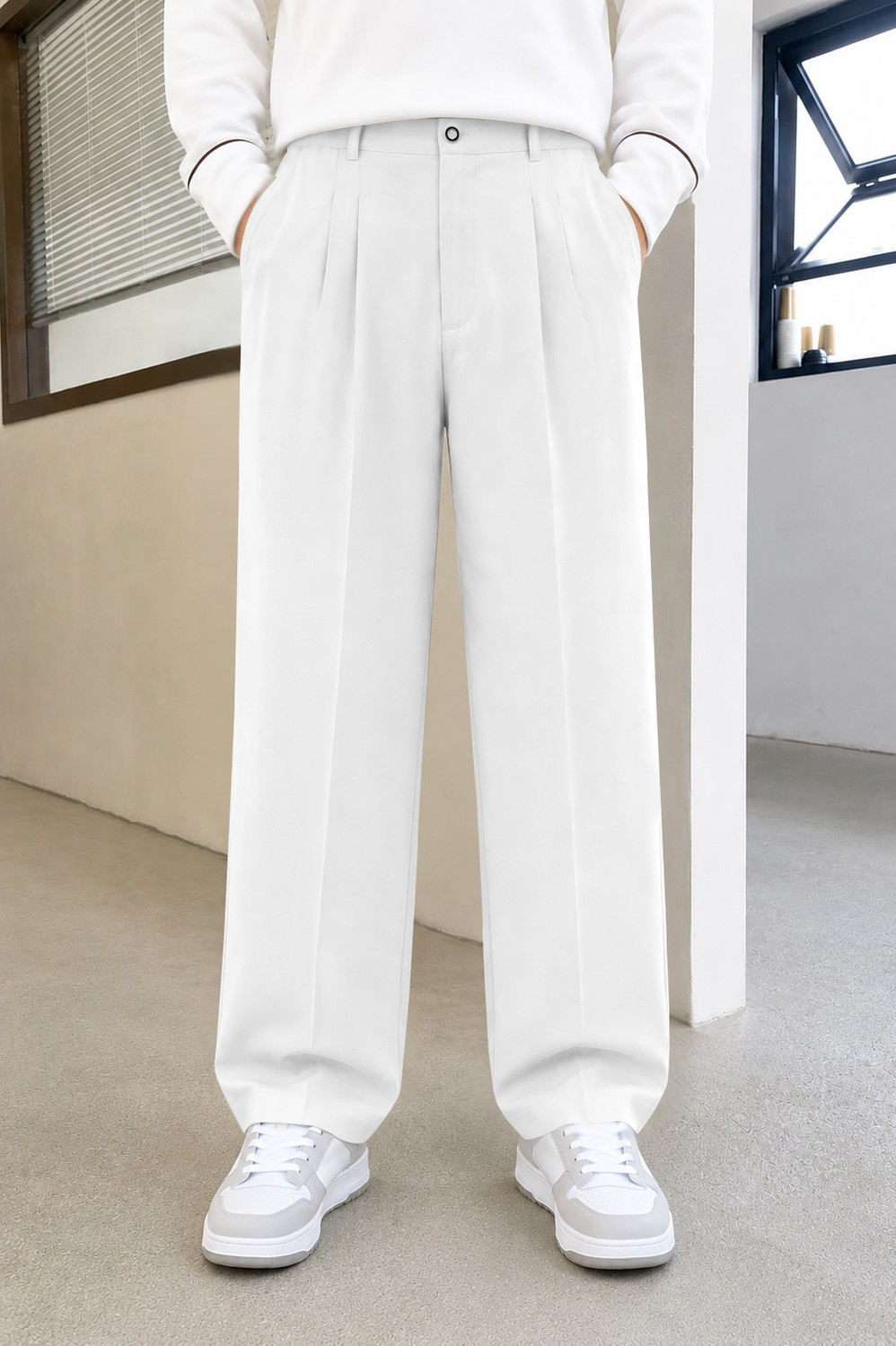 Image of FTX Men Loose Fit White Lycra Blend Trousers