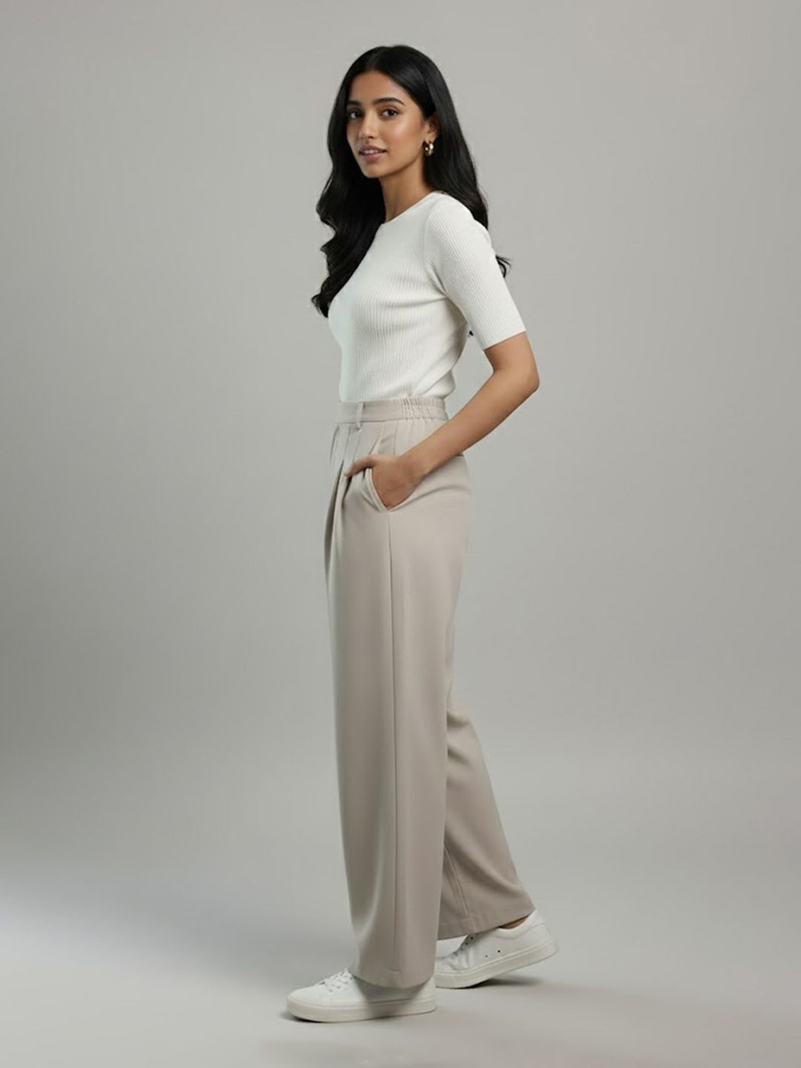 Image of DE TRENDZ Flared Women Beige Trousers