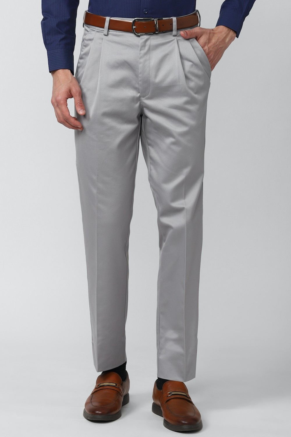 Image of PETER ENGLAND Regular Fit Men Grey Trousers