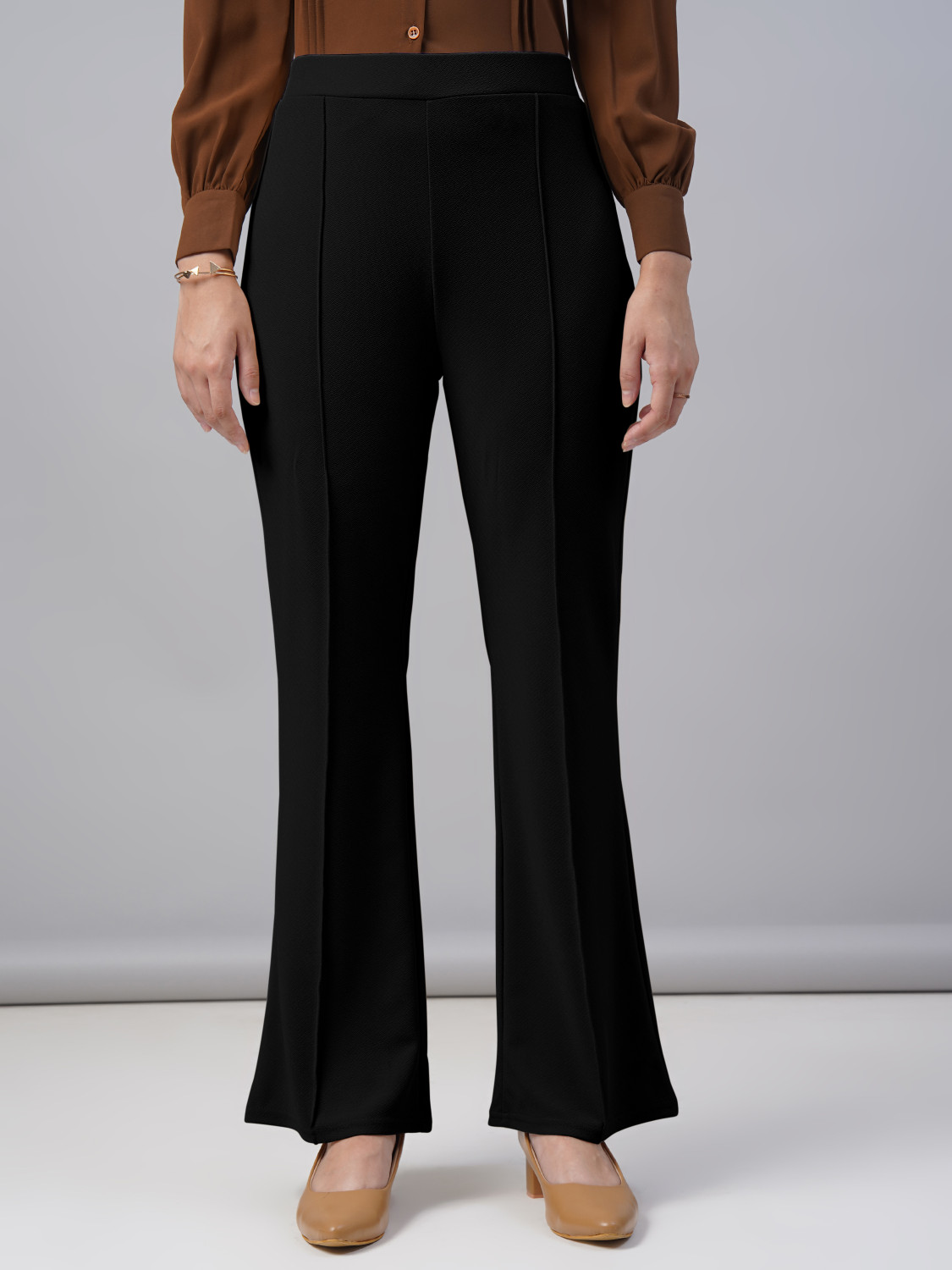 Image of FUBACK Regular Fit Women Black, Beige Trousers