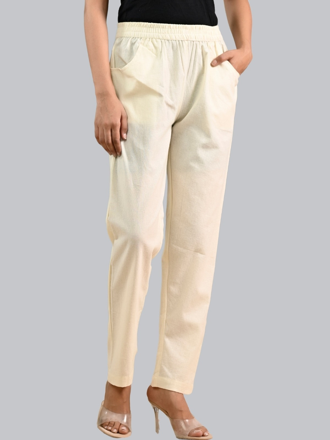 Image of HouseOfCommon Regular Fit Women Cream Trousers