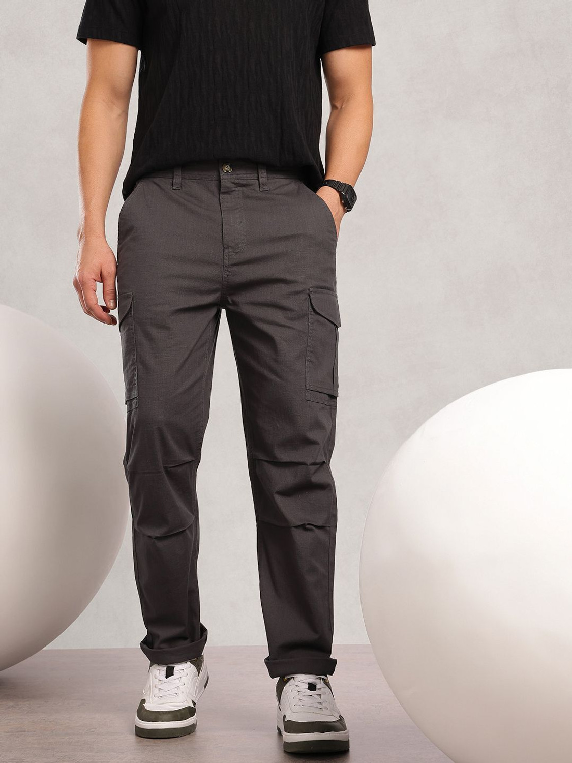 Image of NAUTICA Regular Fit Men Grey Trousers
