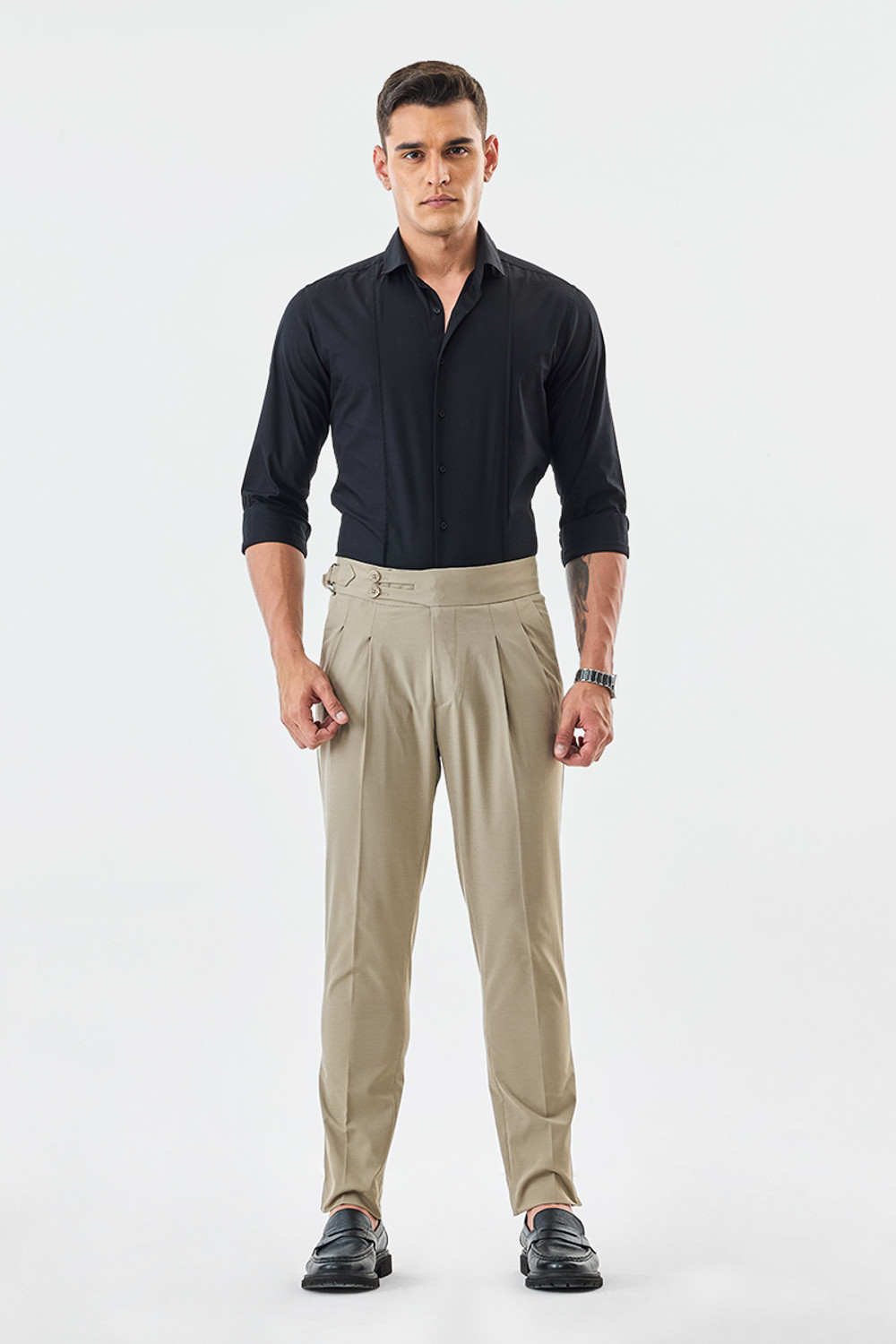 Image of Snitch Slim Fit Men Beige Trousers