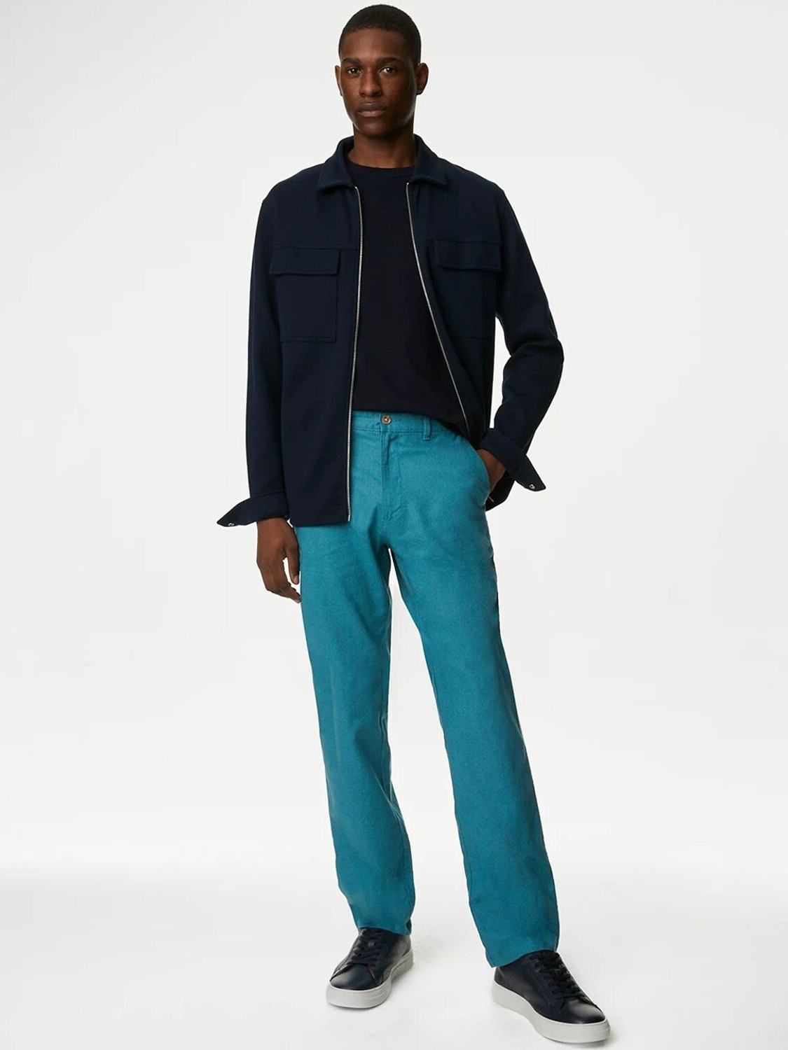 Image of MARKS & SPENCER Regular Fit Men Blue Trousers