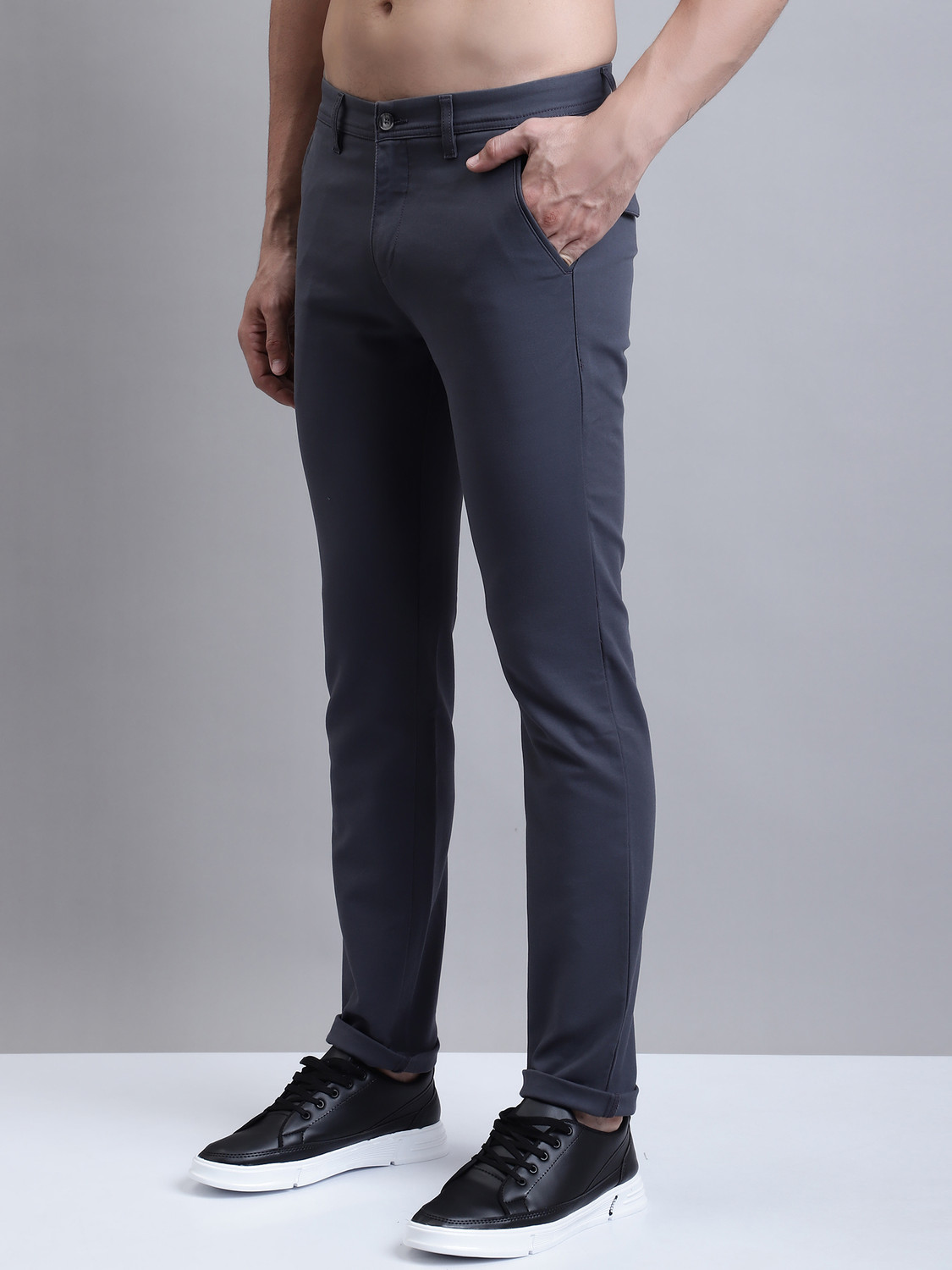Image of CANTABIL Regular Fit Men Grey Trousers