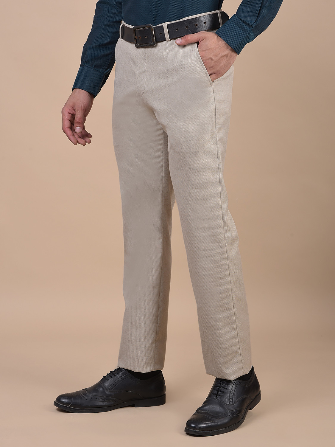 Image of CANTABIL Regular Fit Men Beige Trousers