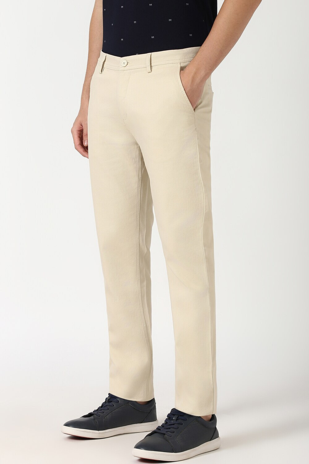 Image of PETER ENGLAND Slim Fit Men Cream Trousers