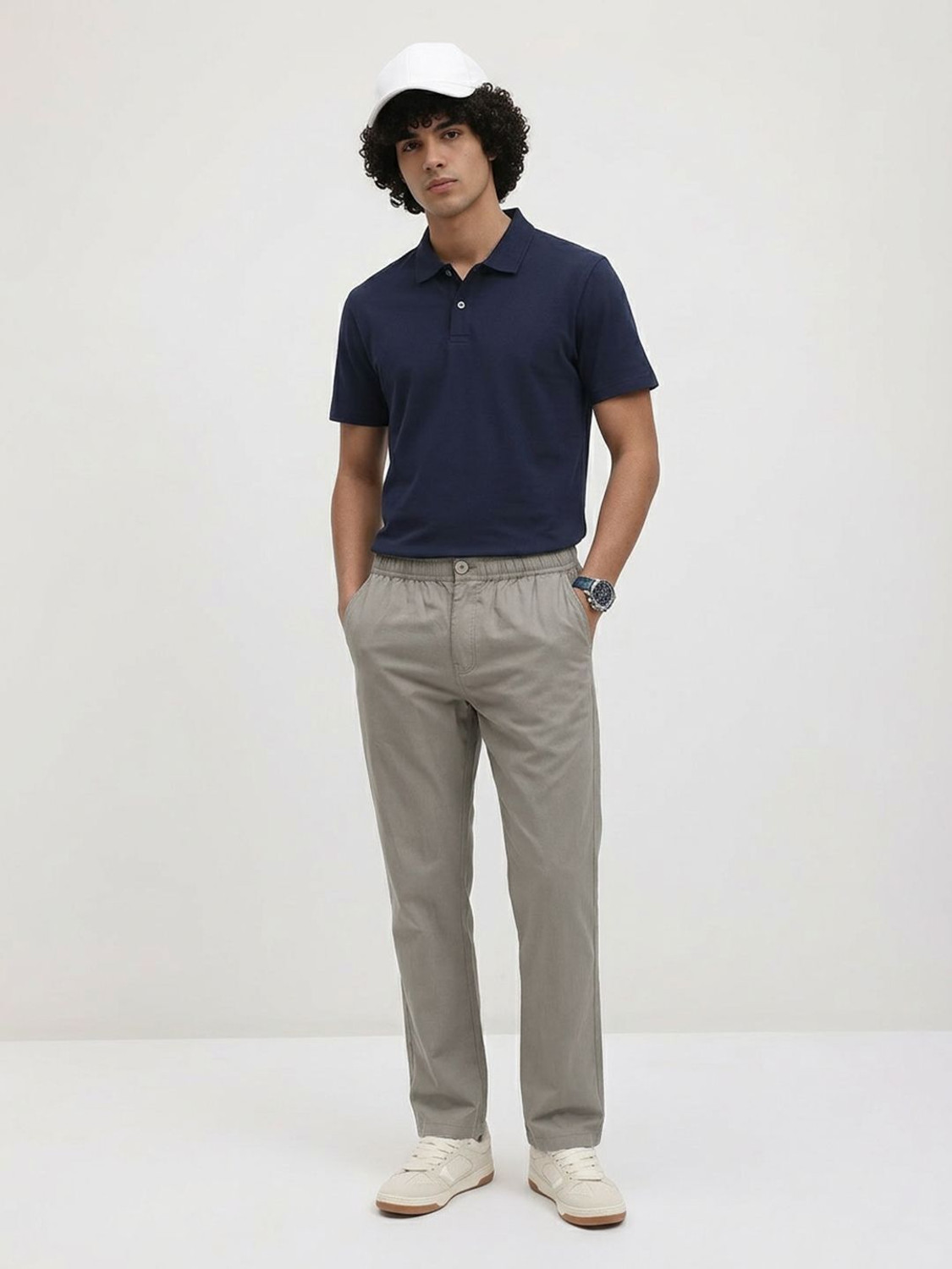 Image of Roadster Pack of 3 Men Straight Fit Grey Pure Cotton Trousers