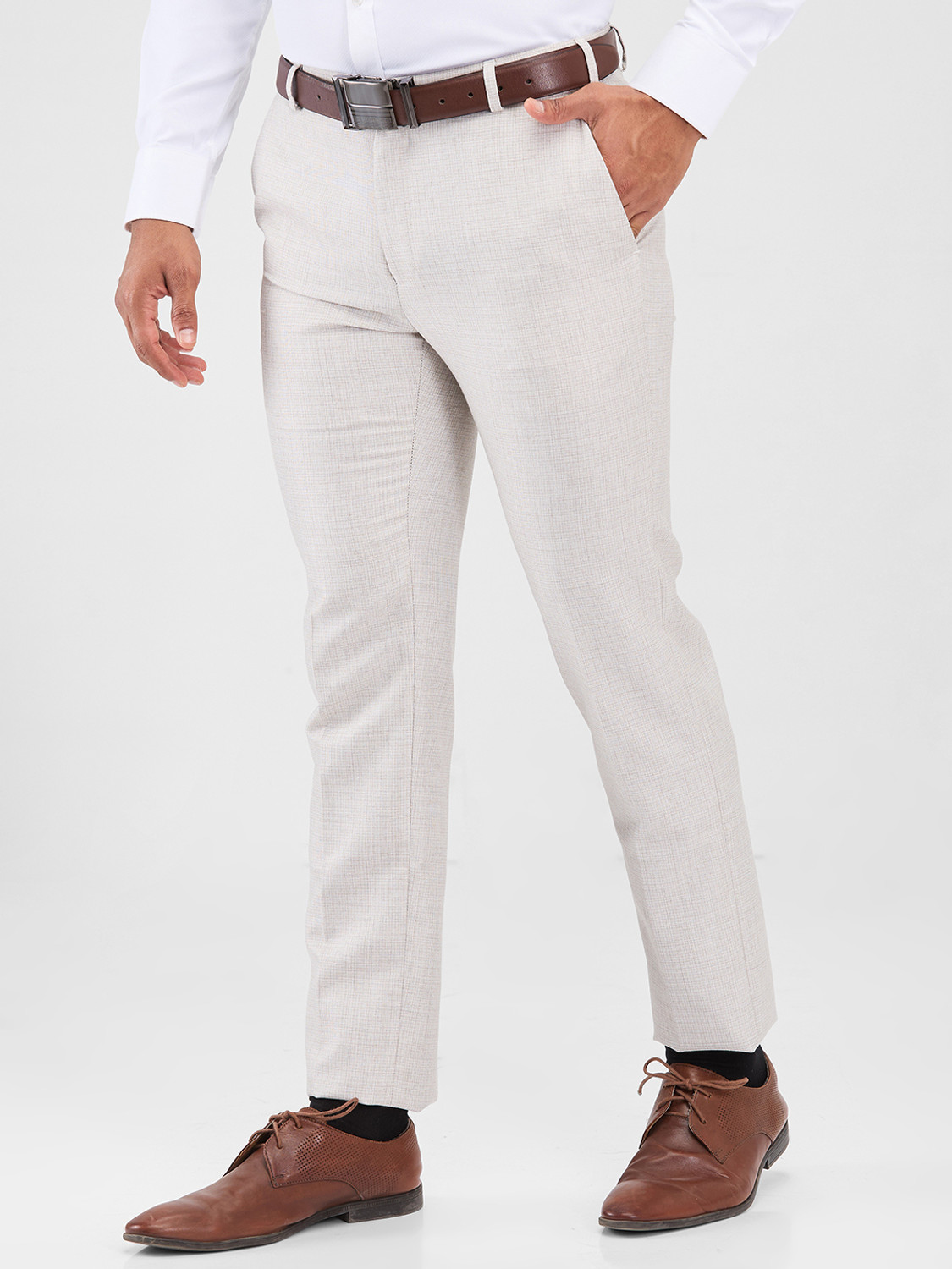 Image of Raymond Slim Fit Men Grey Trousers