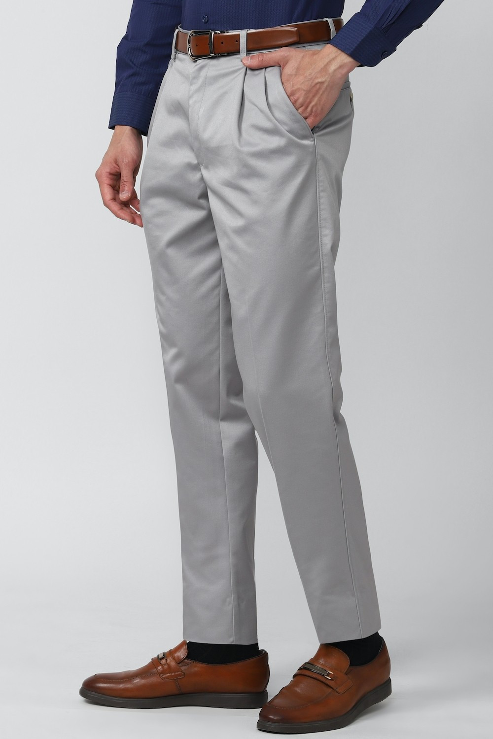 Image of PETER ENGLAND Regular Fit Men Grey Trousers