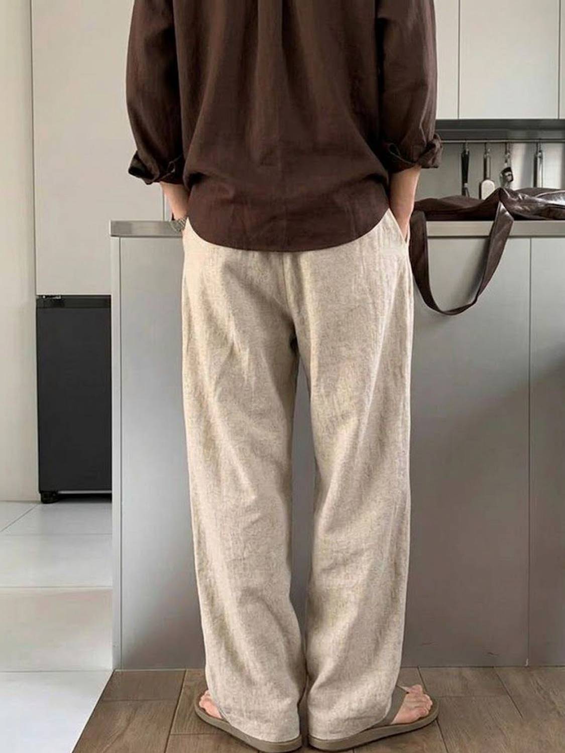 Suo Flared Men Beige Trousers - Image 2