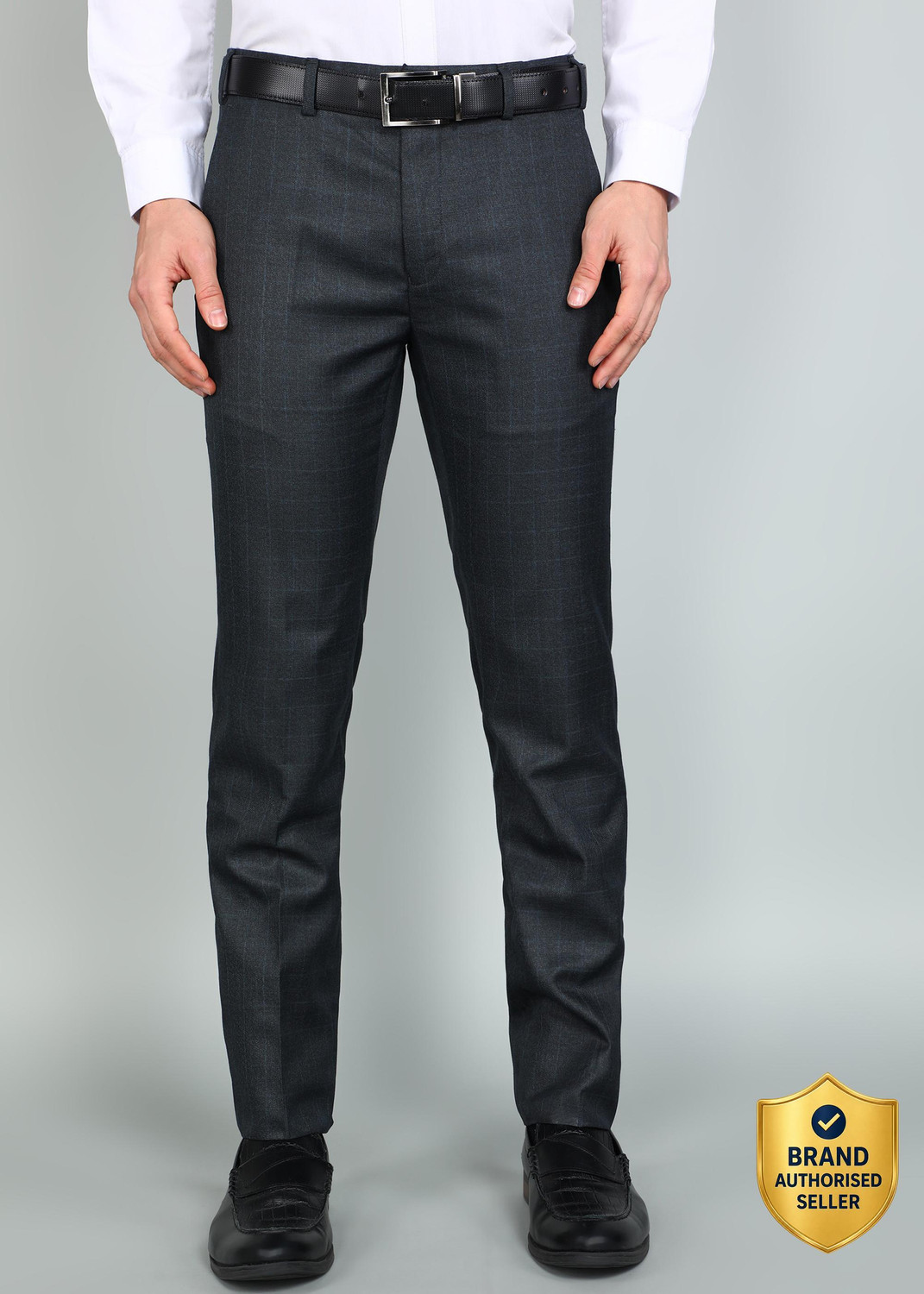 Image of Raymond Slim Fit Men Dark Blue Trousers