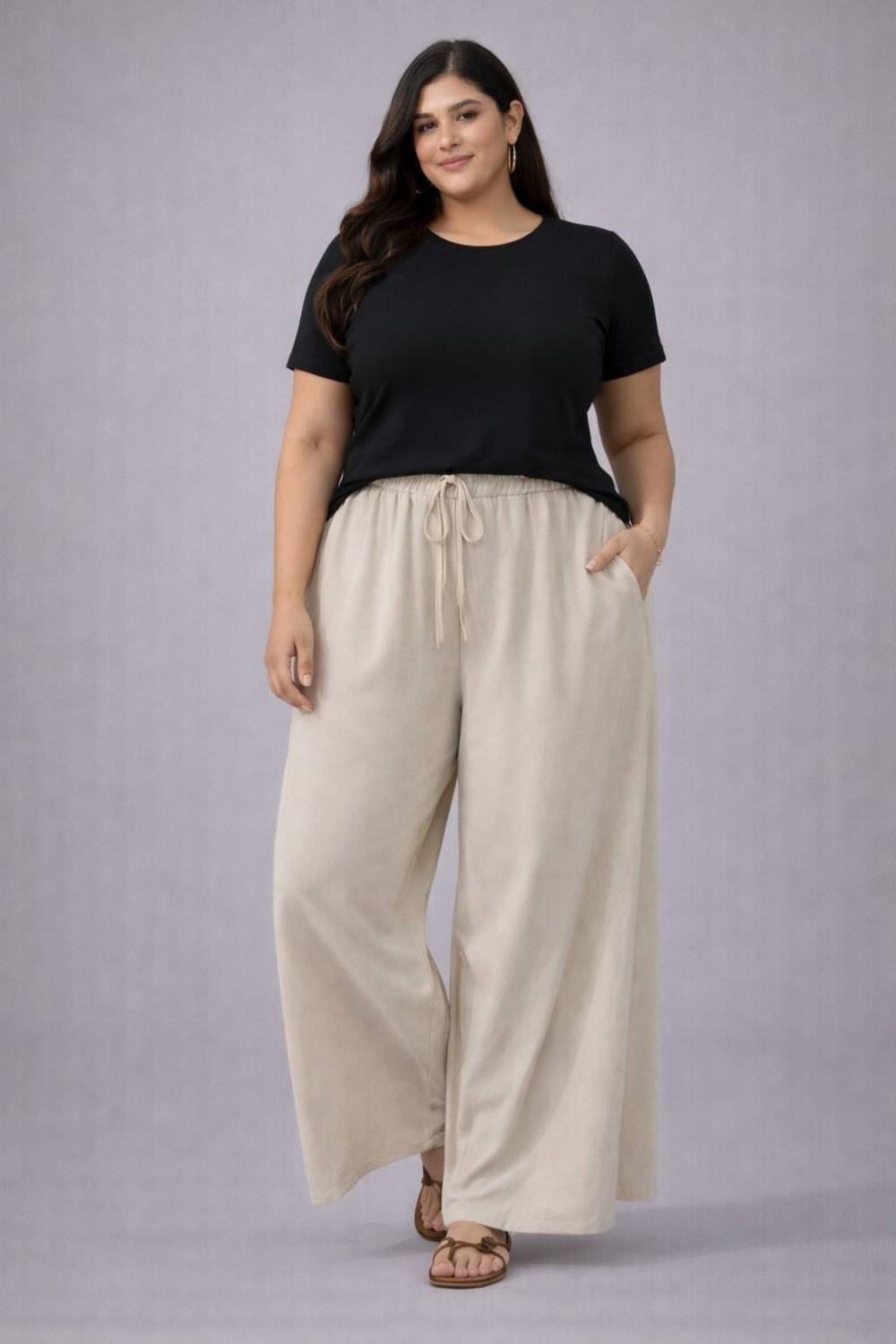 KOTTY Women Relaxed White Cotton Blend Trousers