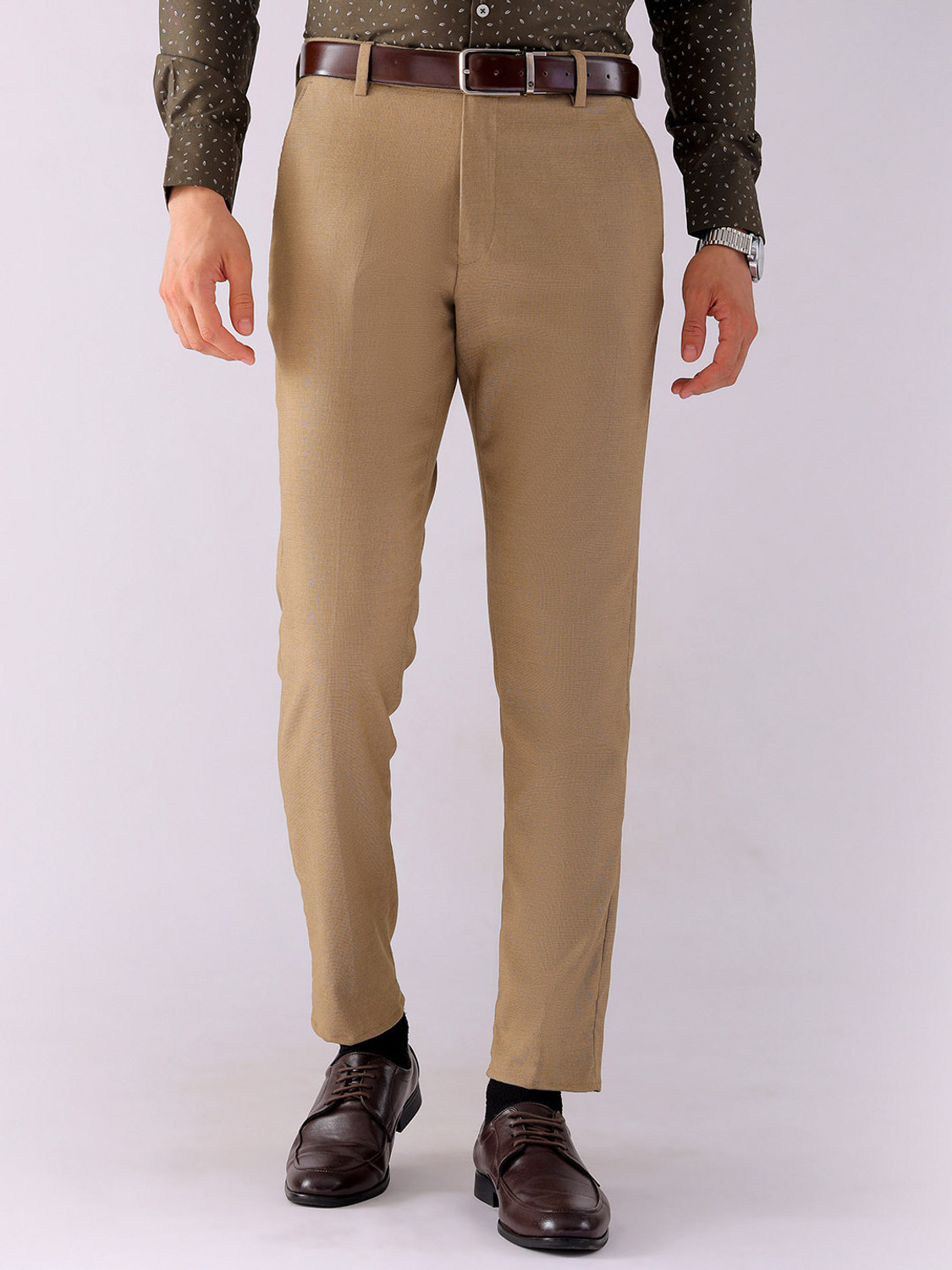 Image of The Indian Garage Co. Slim Fit Men Beige Trousers