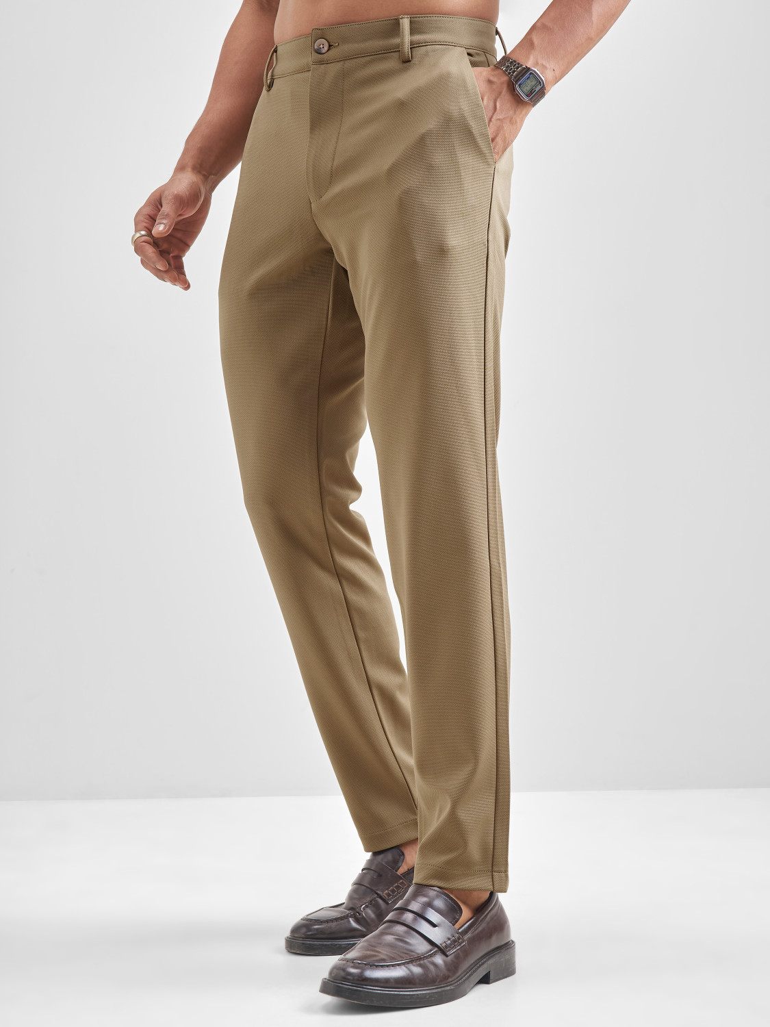 Image of HIGHLANDER Slim Fit Men Khaki Trousers
