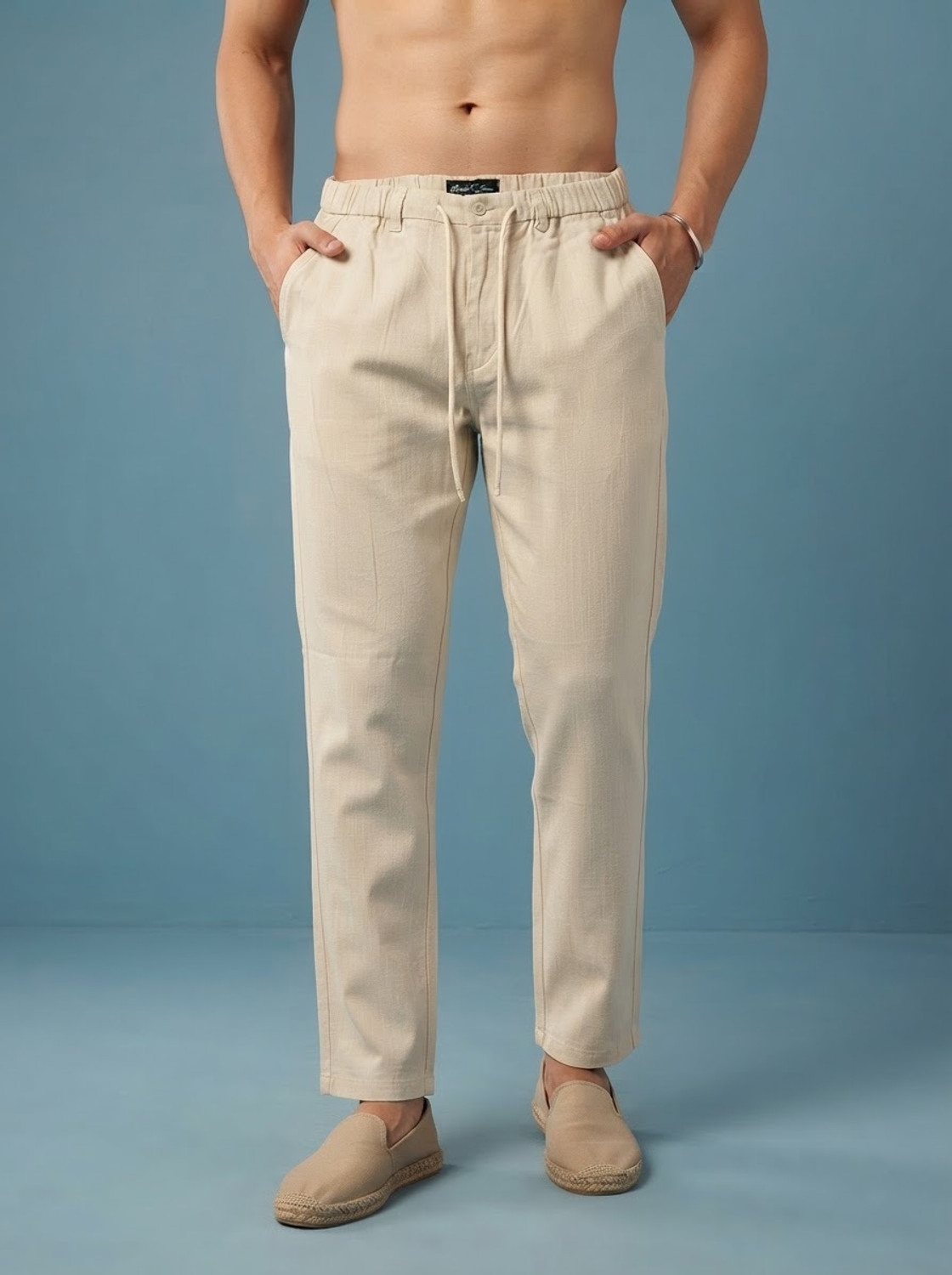 Image of Masher Straight Fit Men Cream Trousers