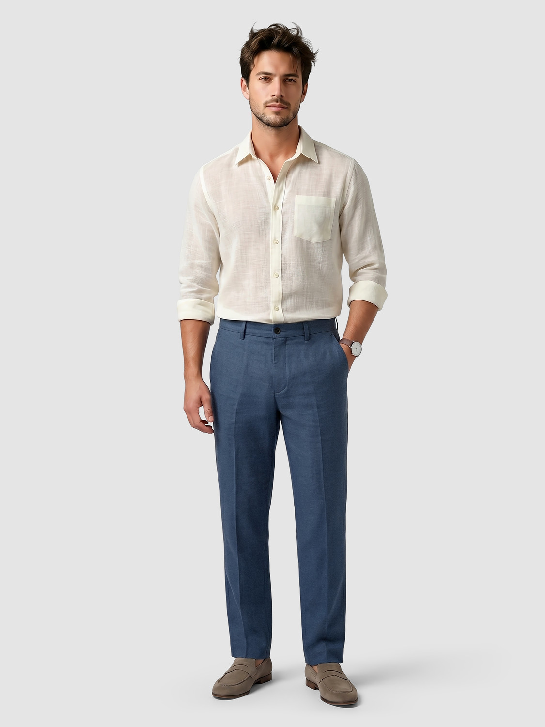 Image of BEYOUNG Straight Fit Men Blue Trousers