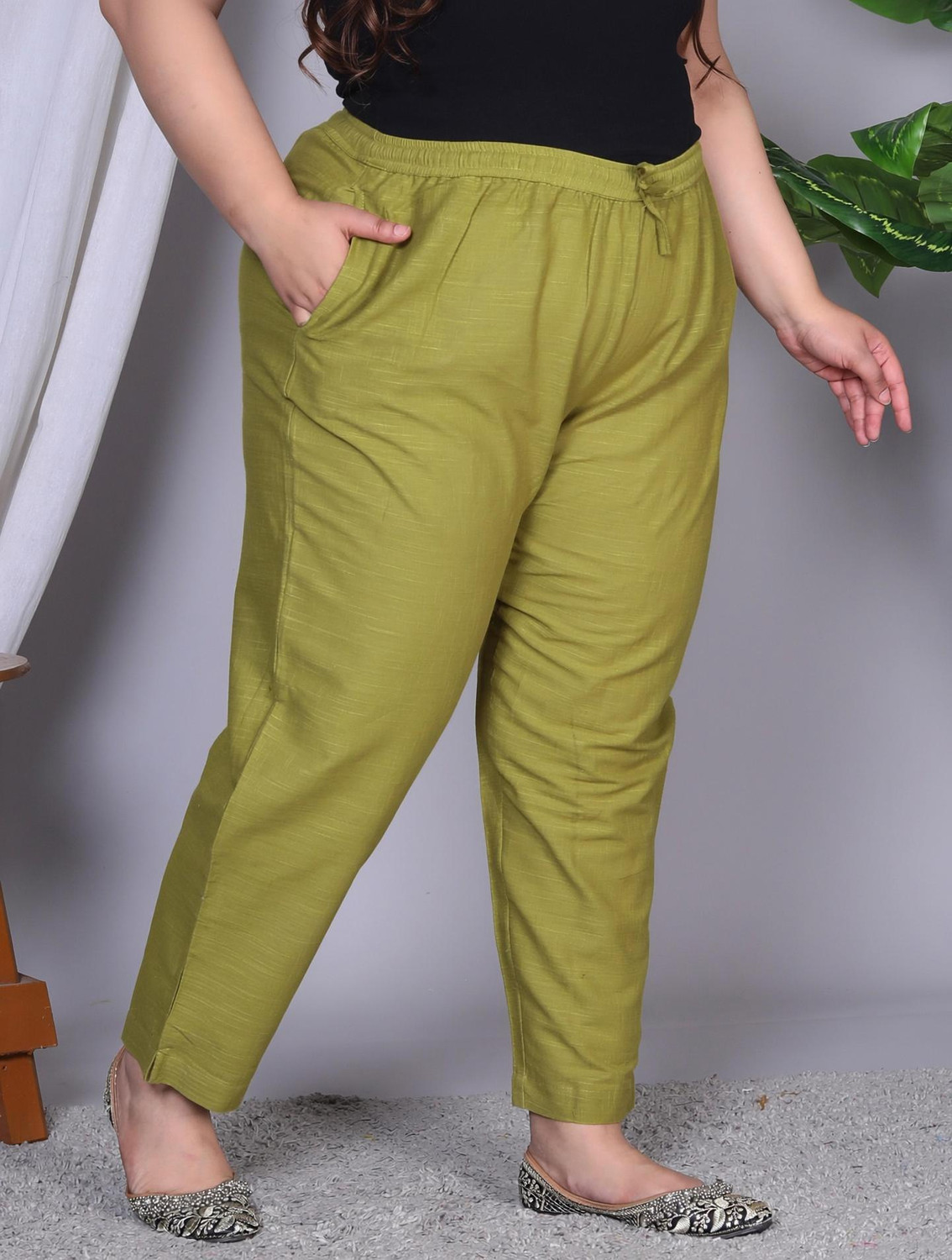 Image of AAVONI Straight Fit Women Green Trousers