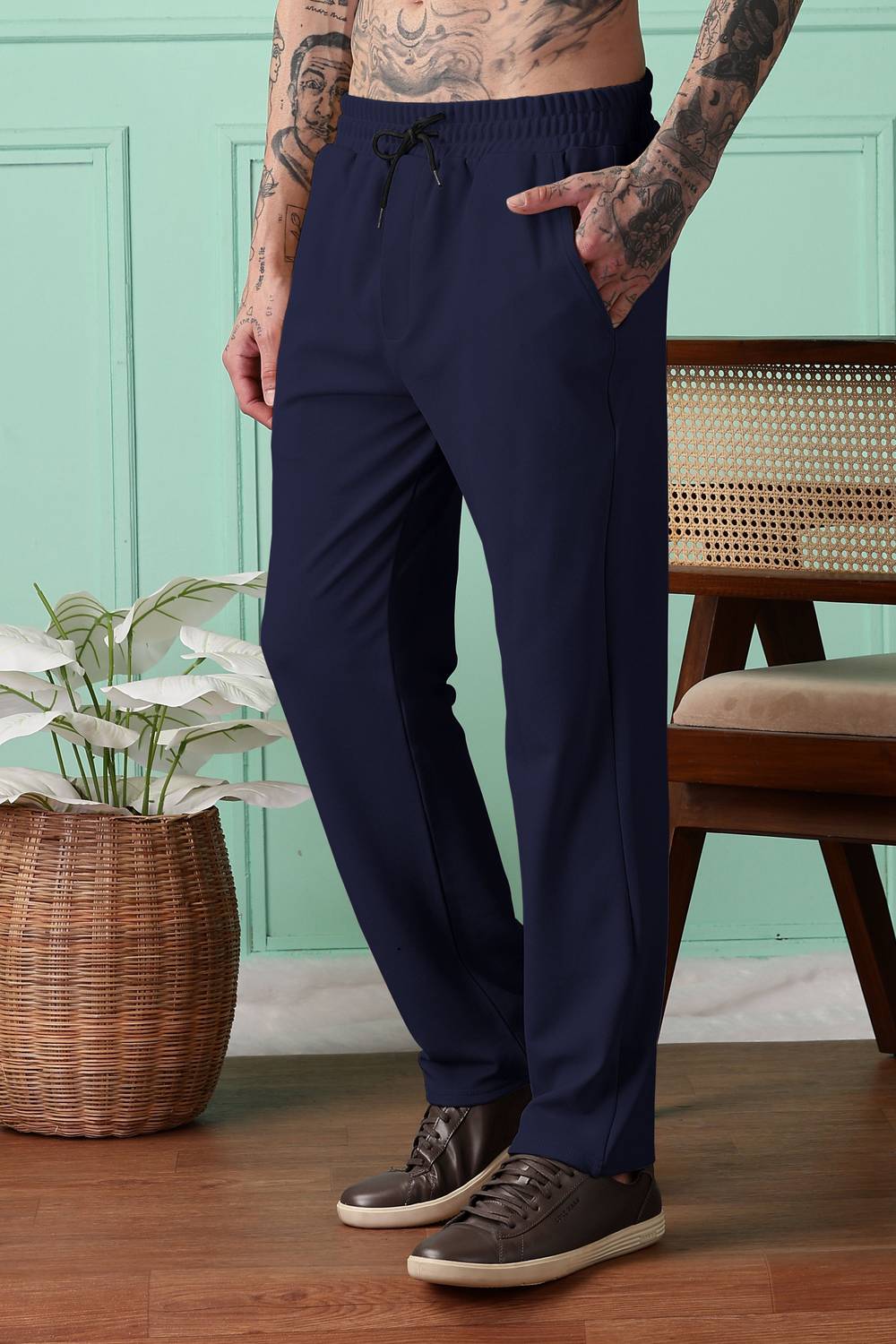 AARADH Solid Men Dark Blue Track Pants