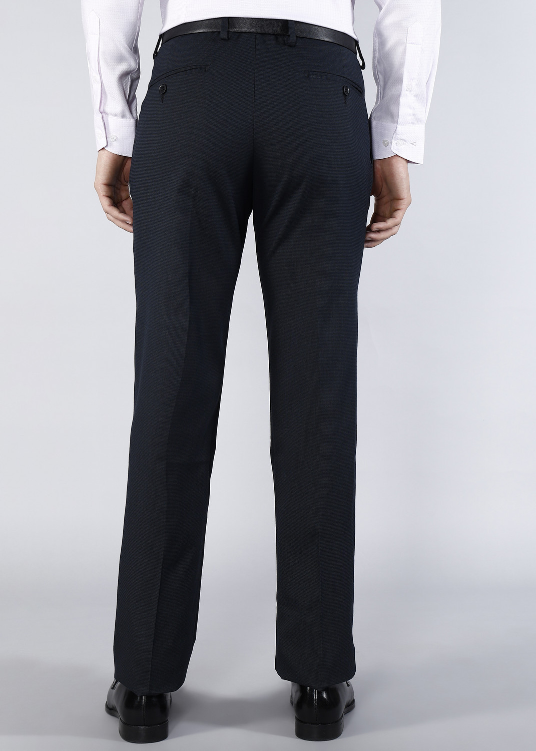 Image of VAN HEUSEN Men Slim Fit Dark Blue Polyester Trousers