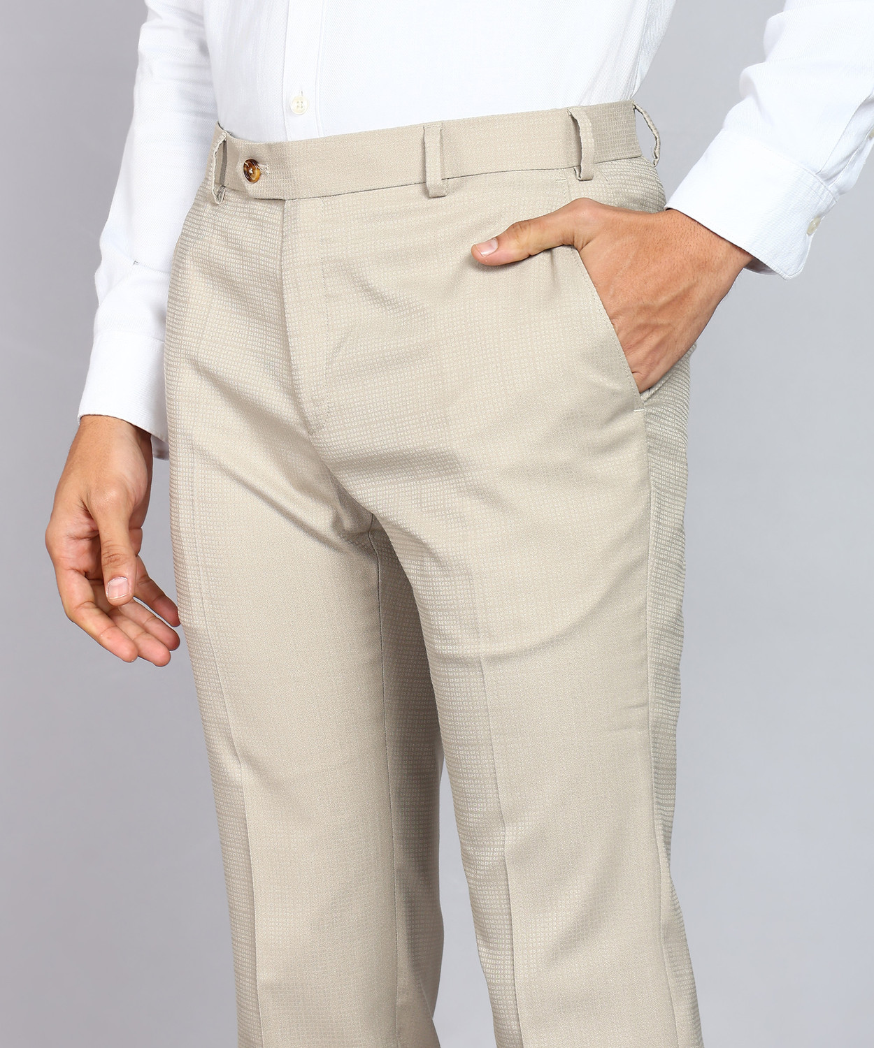 Image of Raymond Slim Fit Men Beige Trousers