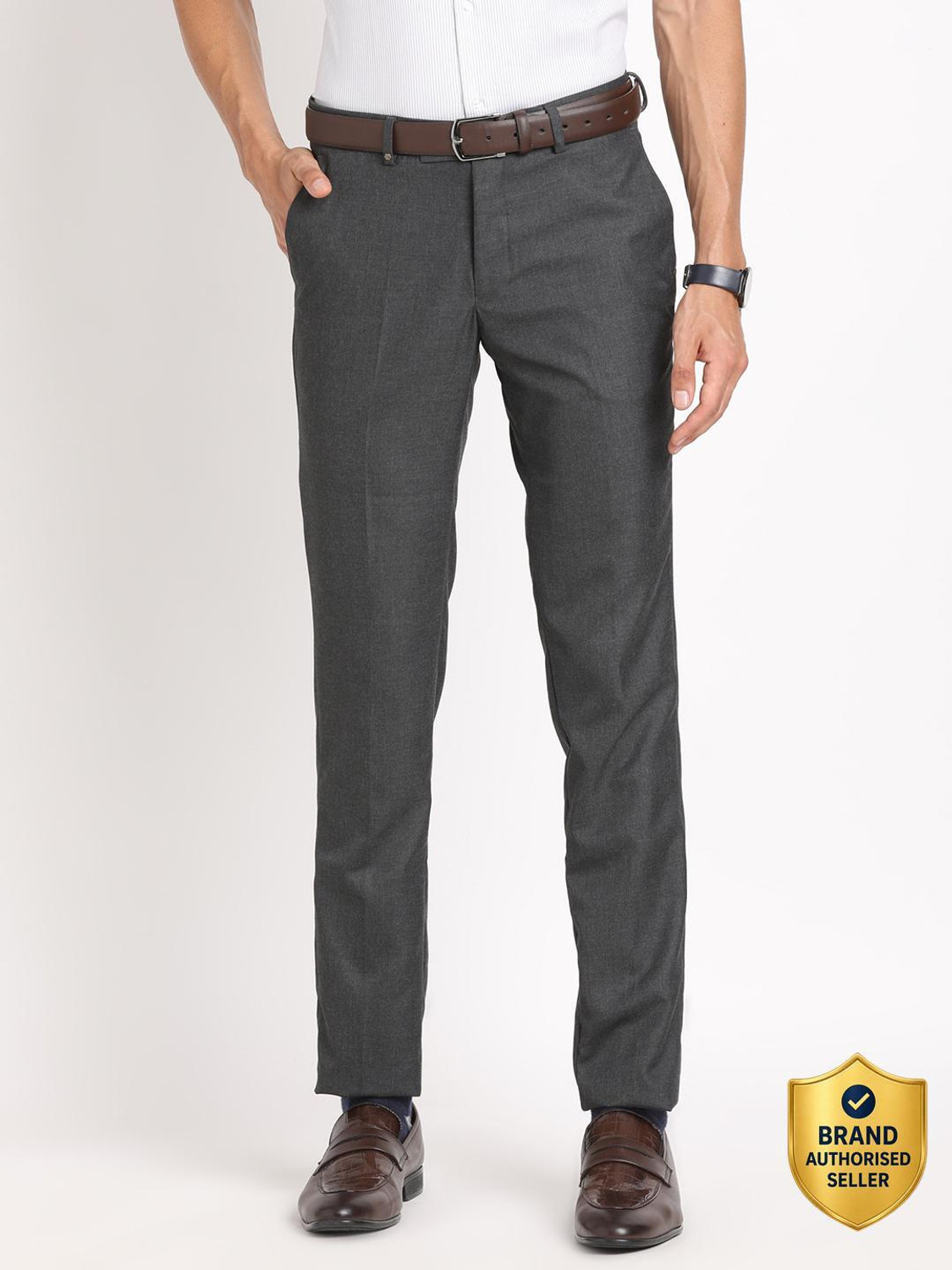 Image of TURTLE Slim Fit Men Grey Trousers