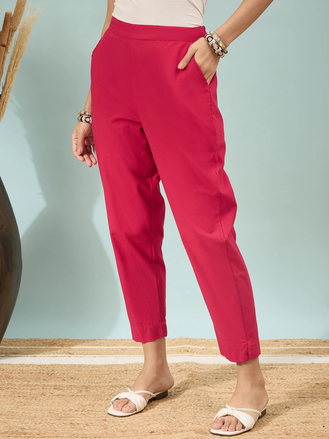 Image of Moda Rapido Regular Fit Women Red Trousers