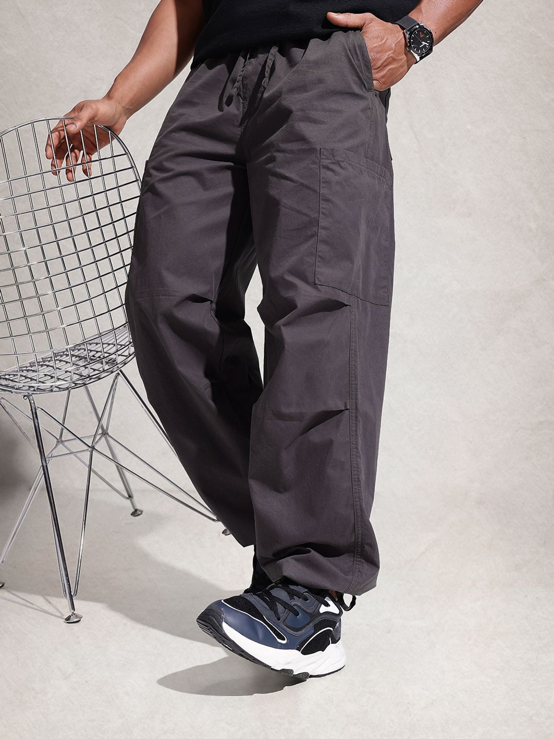 Image of WROGN Loose Fit Men Grey Trousers