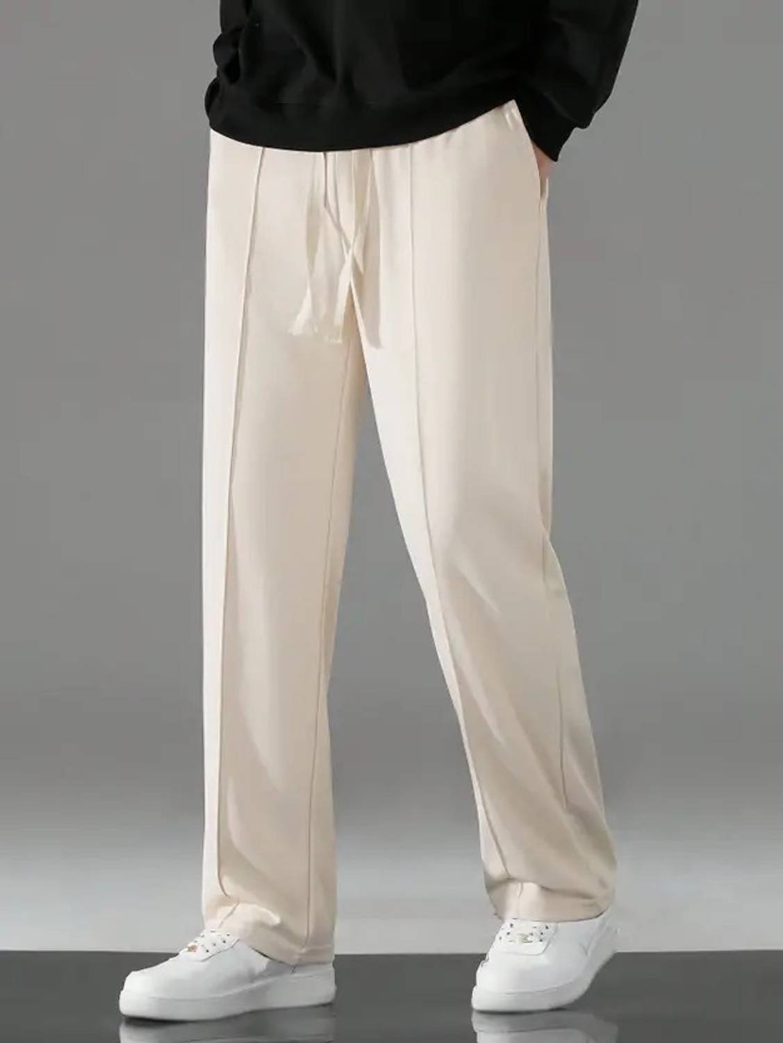 LIBJA Straight Fit Men Cream Trousers - Image 1