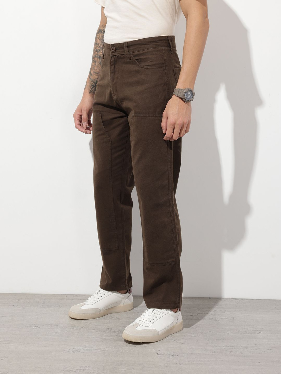 Image of Roadster Straight Fit Men Brown Trousers